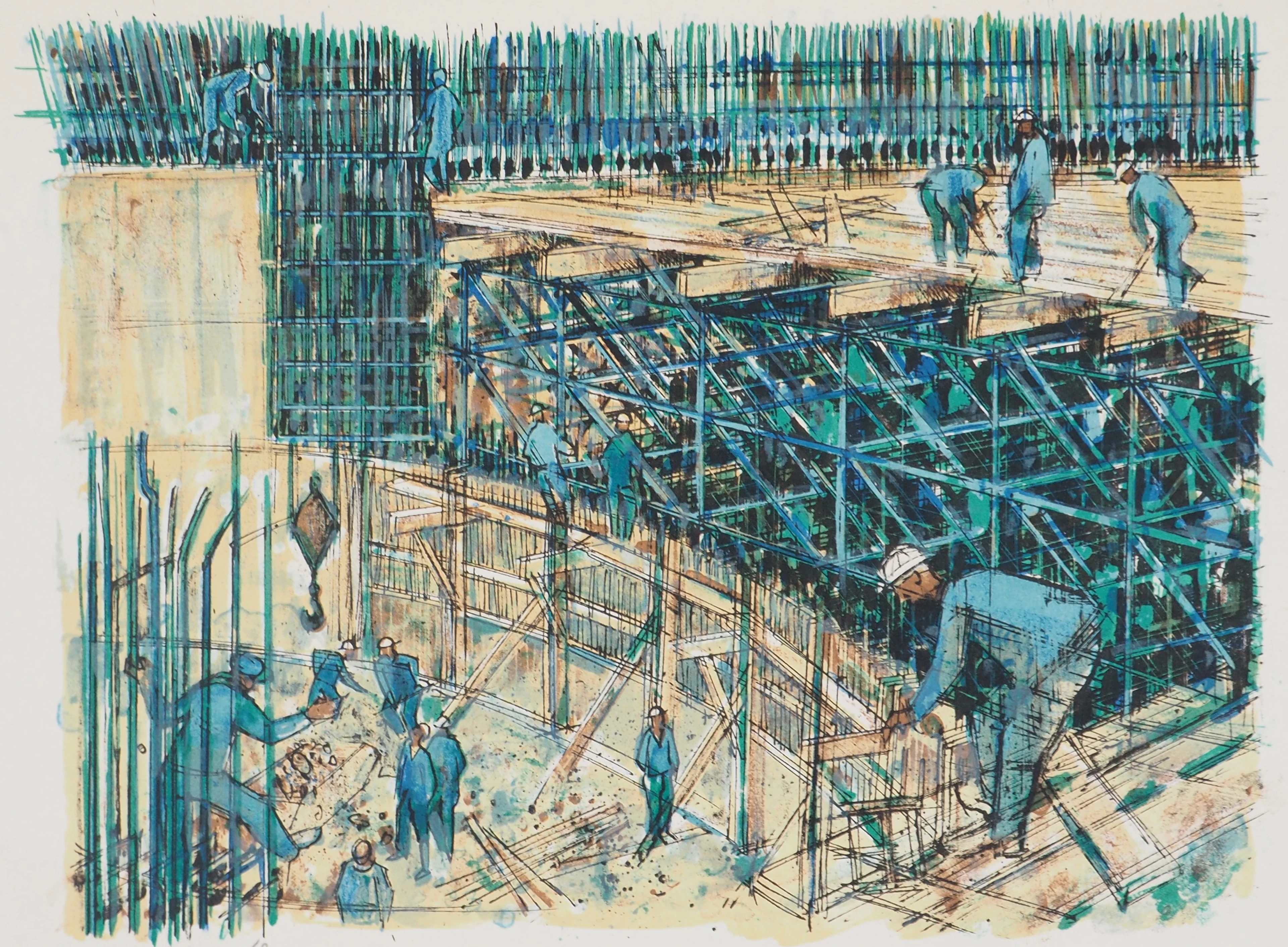 Jean MONNERET - Hommage à Fernand Léger, les constructeurs - Lithographie