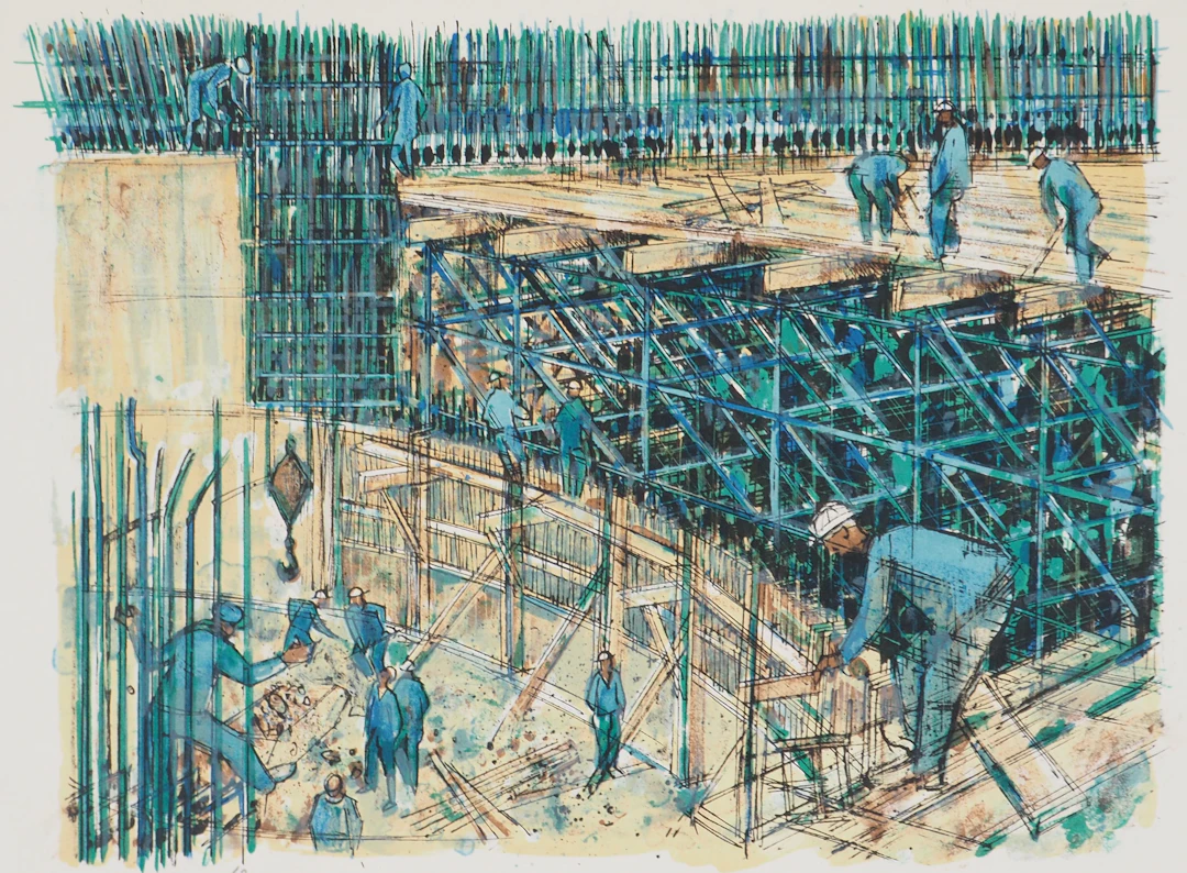 Jean MONNERET - Hommage à Fernand Léger, les constructeurs - Lithographie