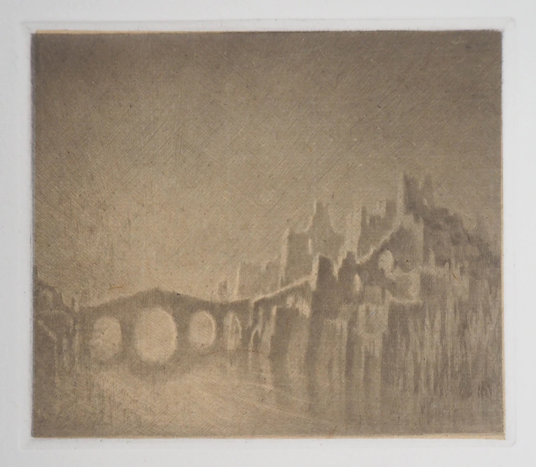 Jean Michel MATHIEUX-MARIE: Ville de ruines - Gravure originale signée