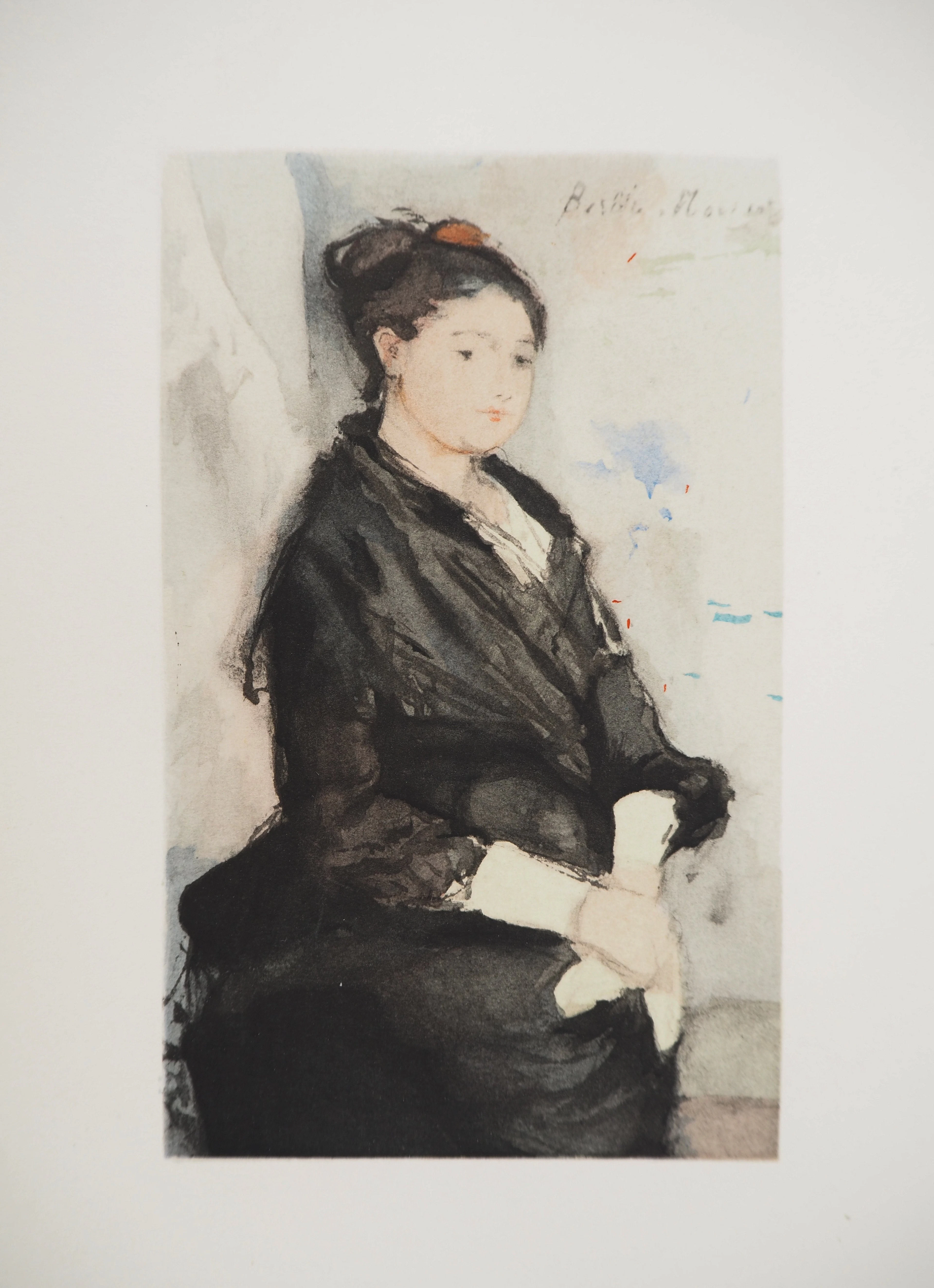 Berthe MORISOT : Jeune femme en noir et rouge, Lithographie signée