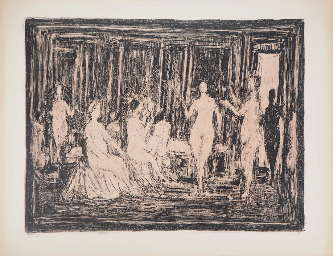 André COTTAVOZ : Le hammam - Lithographie Originale Signée et Numérotée
