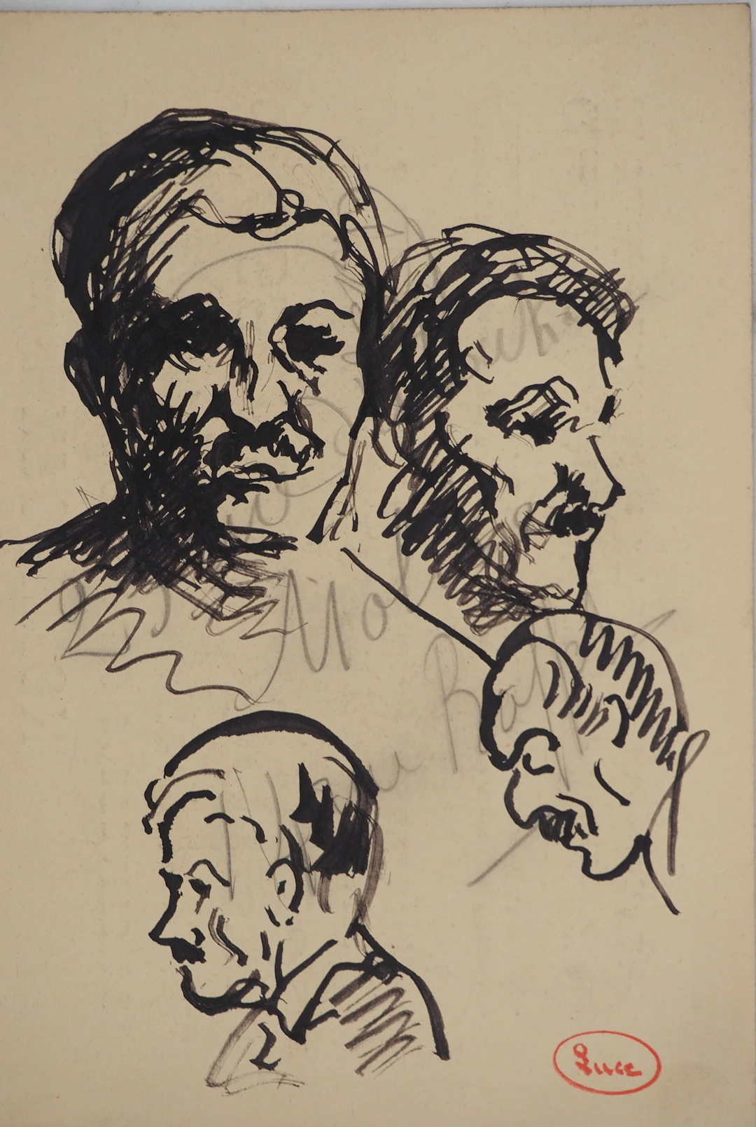 Maximilien LUCE : Etude d'hommes à la moustache, Dessin original signé