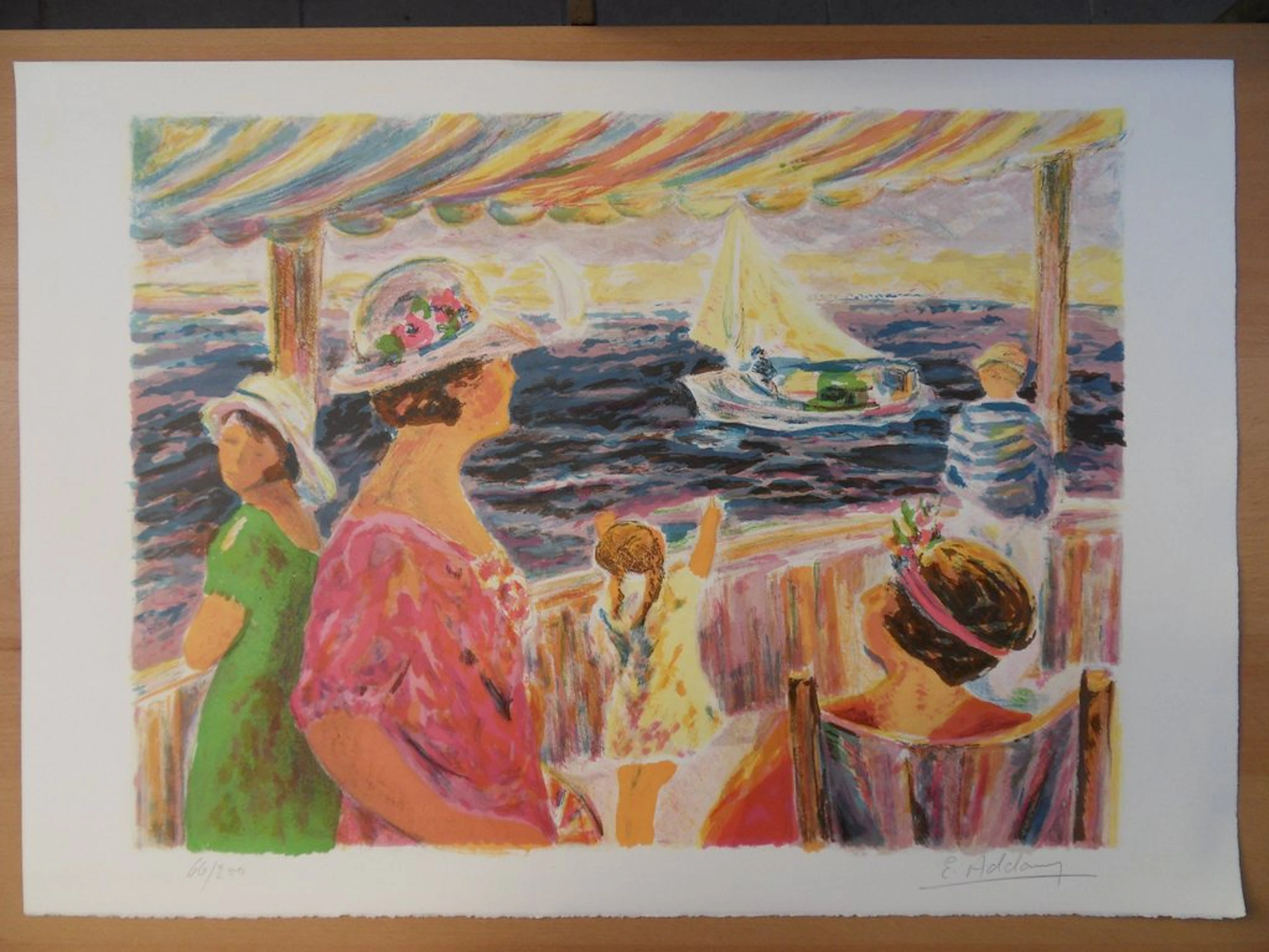 Elyane ADDARI : Diner au port - Lithographie originale signée