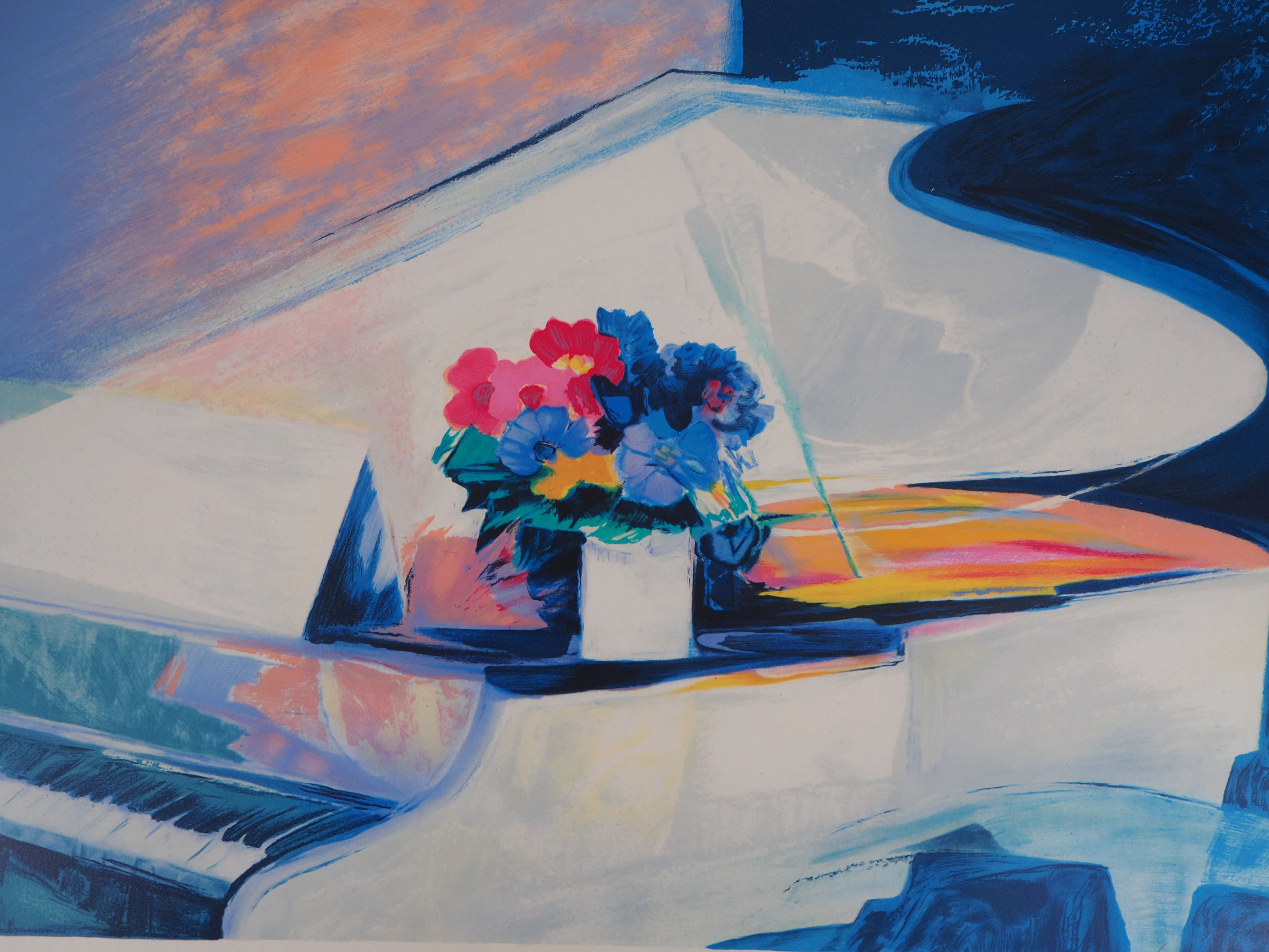 Claude HEMERET : Le piano blanc - Lithographie Originale Signée