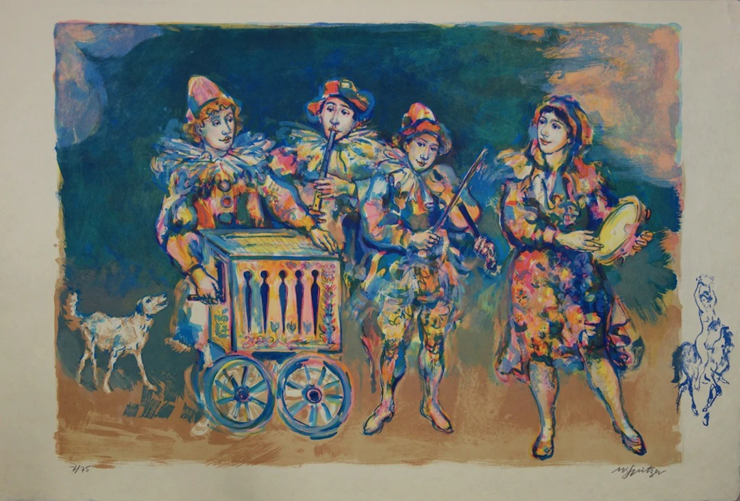 Walter SPITZER : Les saltimbanques musiciens - Lithographie originale signée