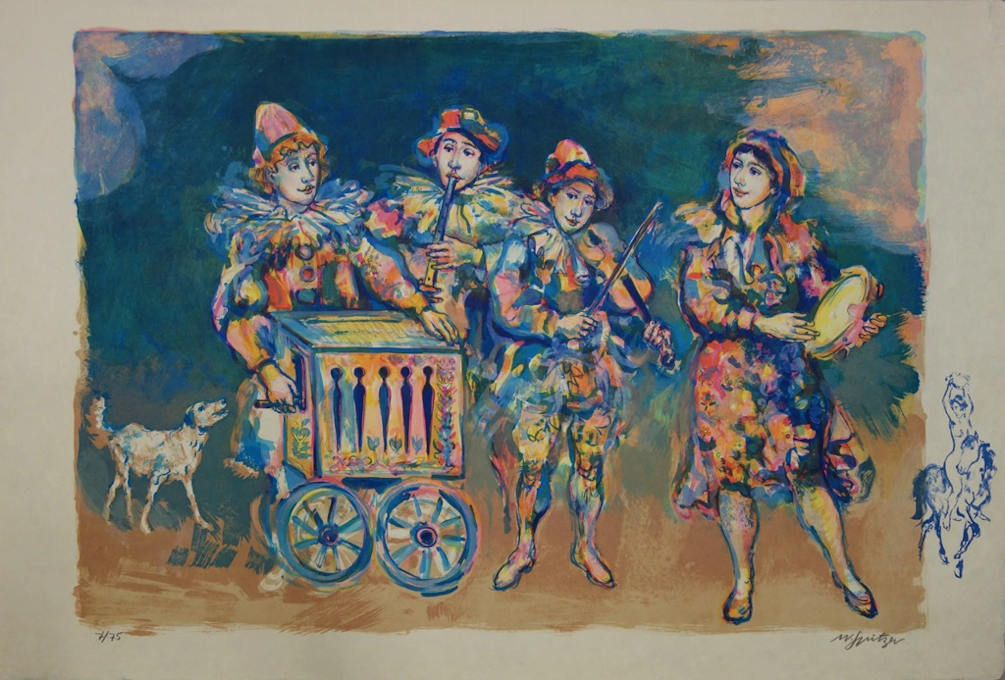 Walter SPITZER : Les saltimbanques musiciens - Lithographie originale signée