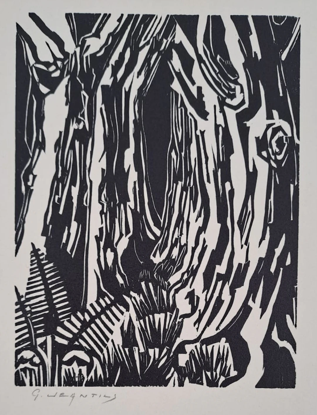 Georges Jeantils - La futaie, 1951 - Bois gravé - signé au crayon