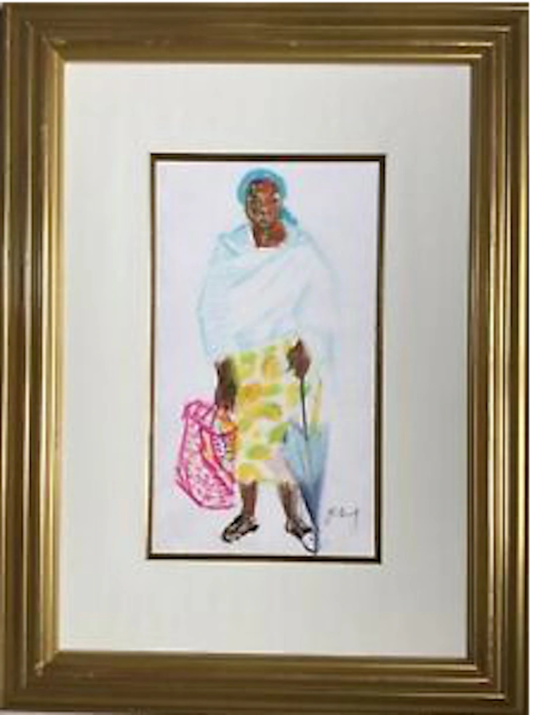 Roger LIMOUSE - Jeune malgache au parapluie, vers 1950, pastel signé