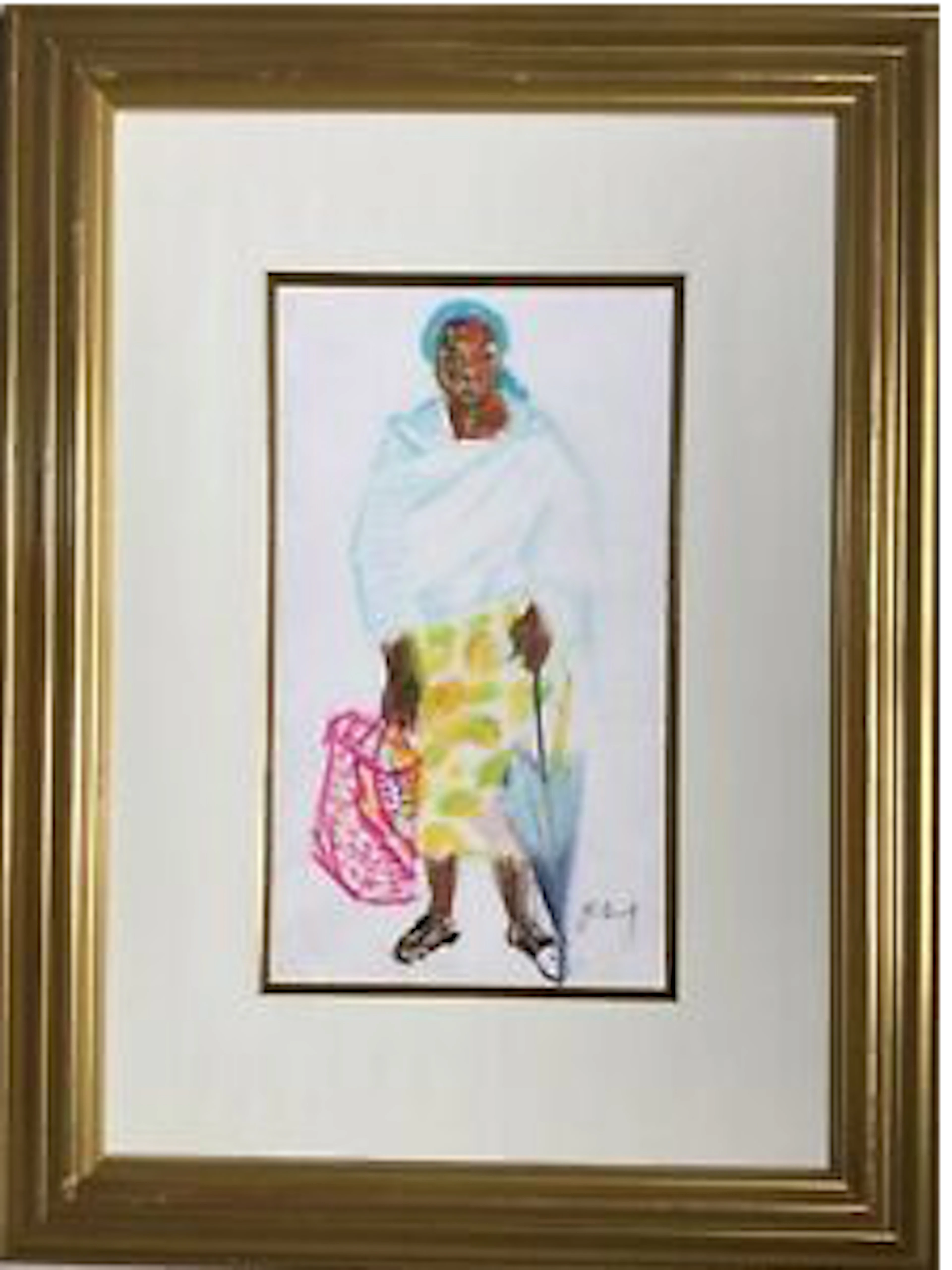 Roger LIMOUSE - Jeune malgache au parapluie, vers 1950, pastel signé