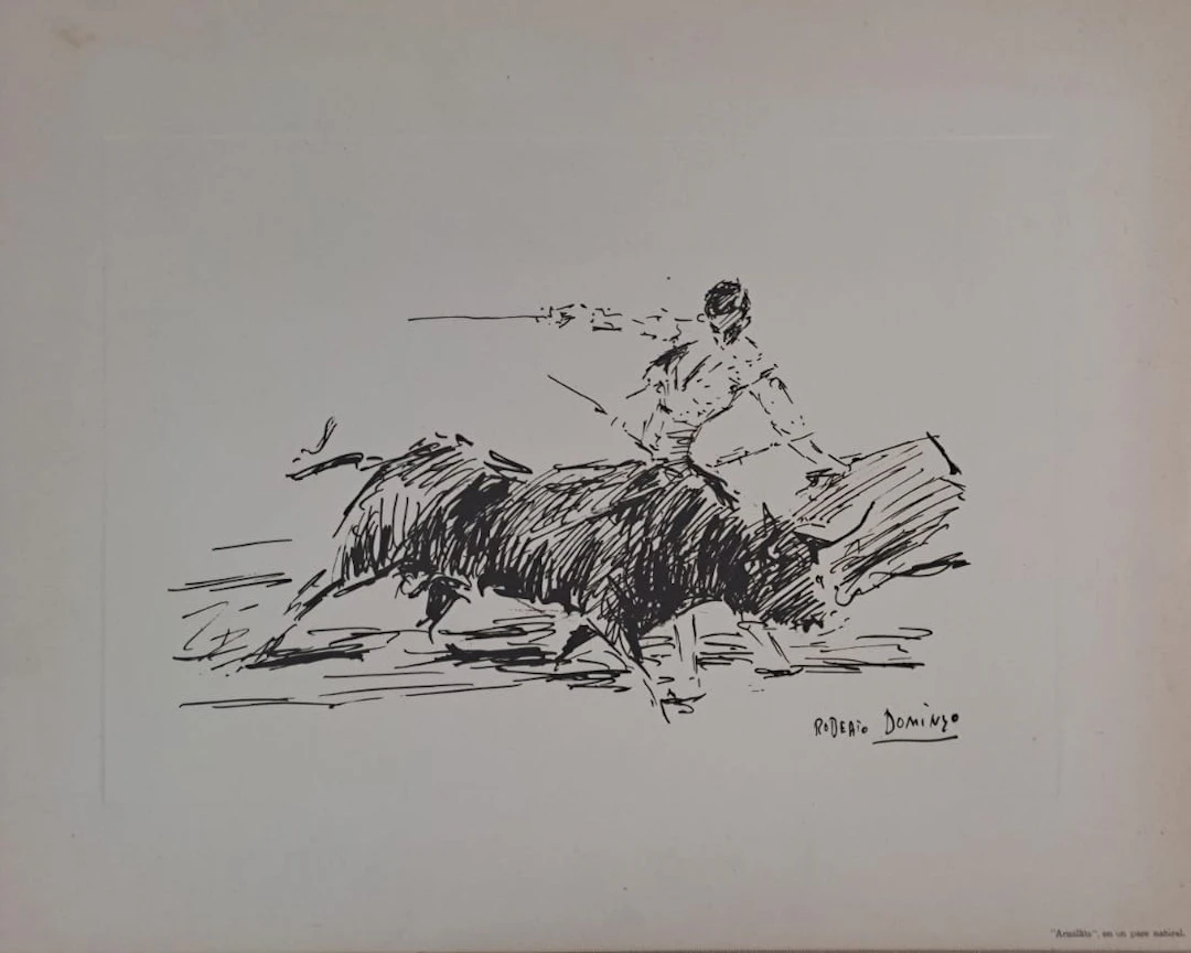Roberto Domingo y Fallola - Armillita, en un pase natural - Gravure signée