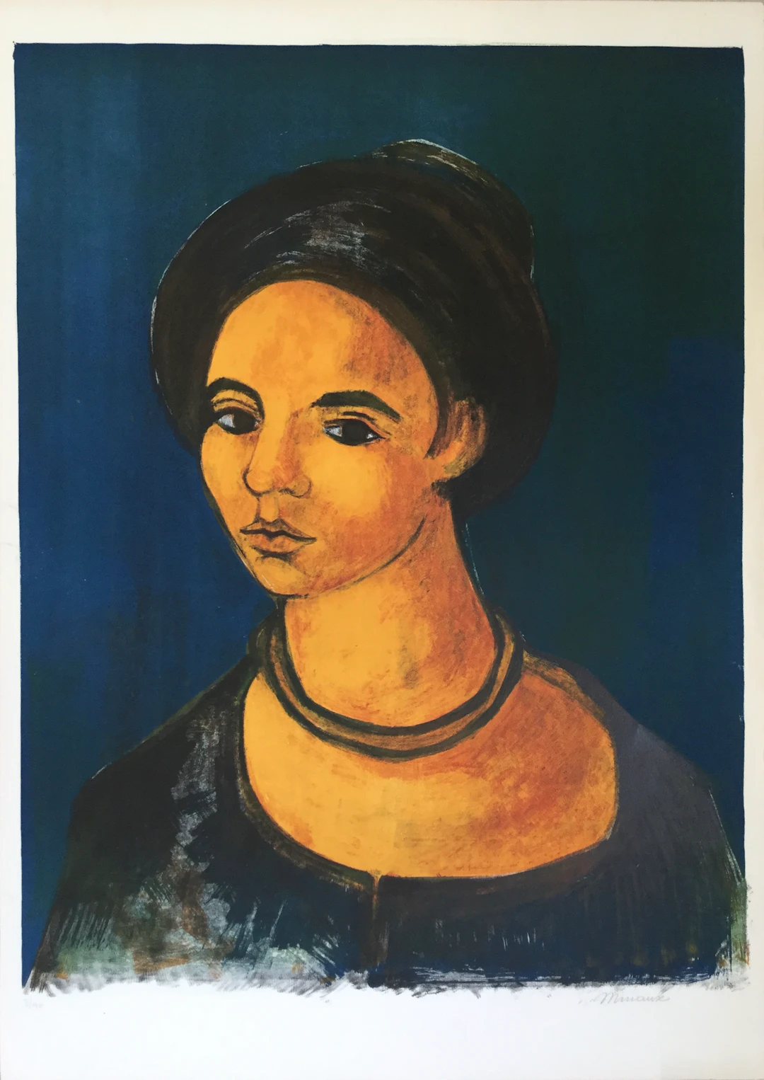 André MINAUX - Portrait de jeune femme - lithographie originale signée