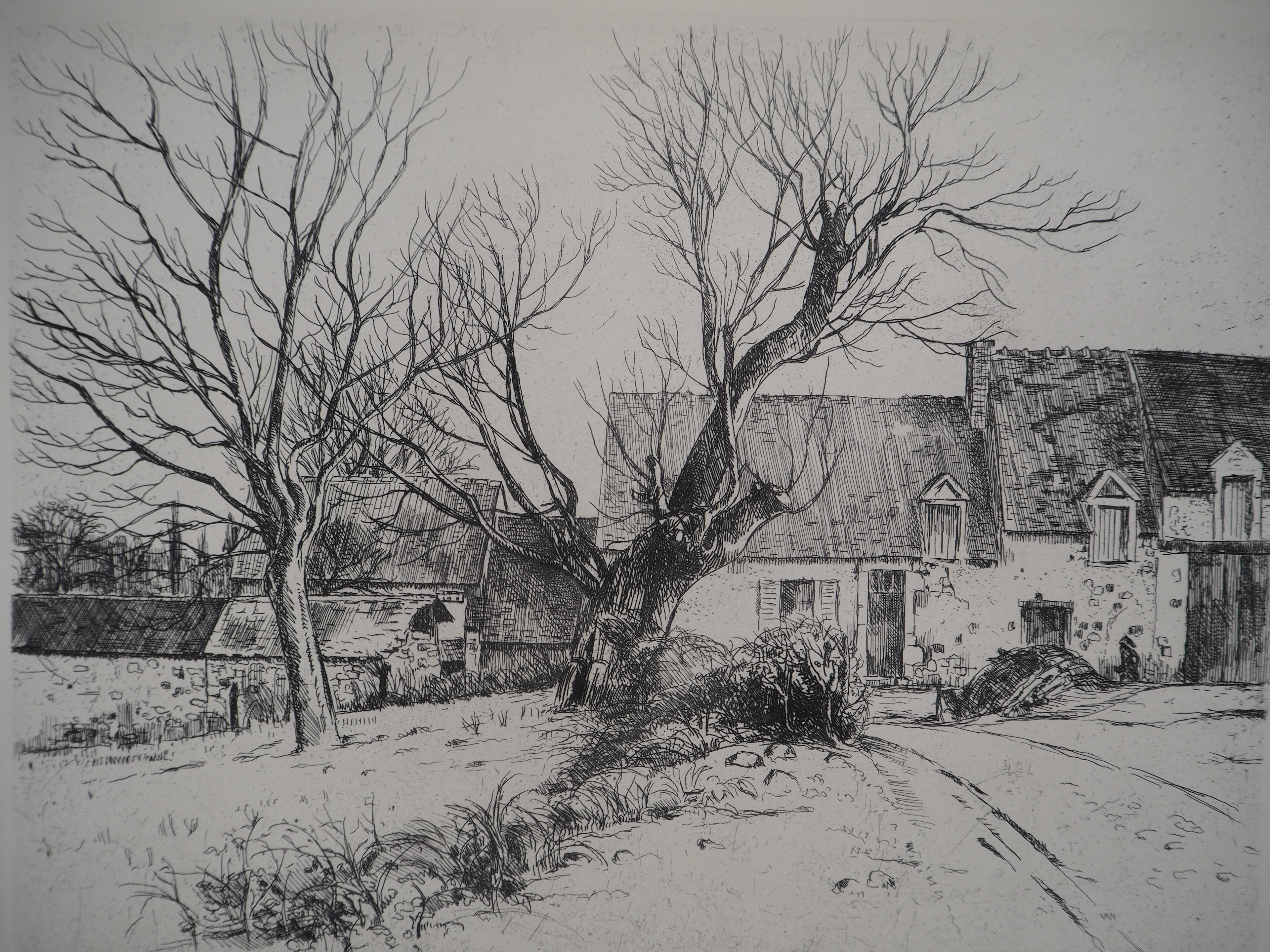 Eugène CORNEAU : La maison aux têtards - Gravure Originale Signée, 1946
