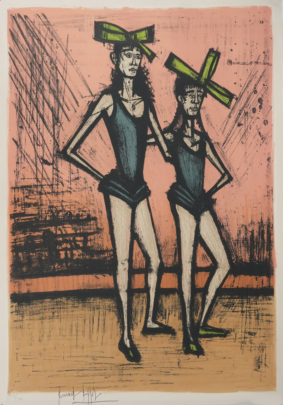 Bernard BUFFET : Les jumelles, Lithographie originale signée