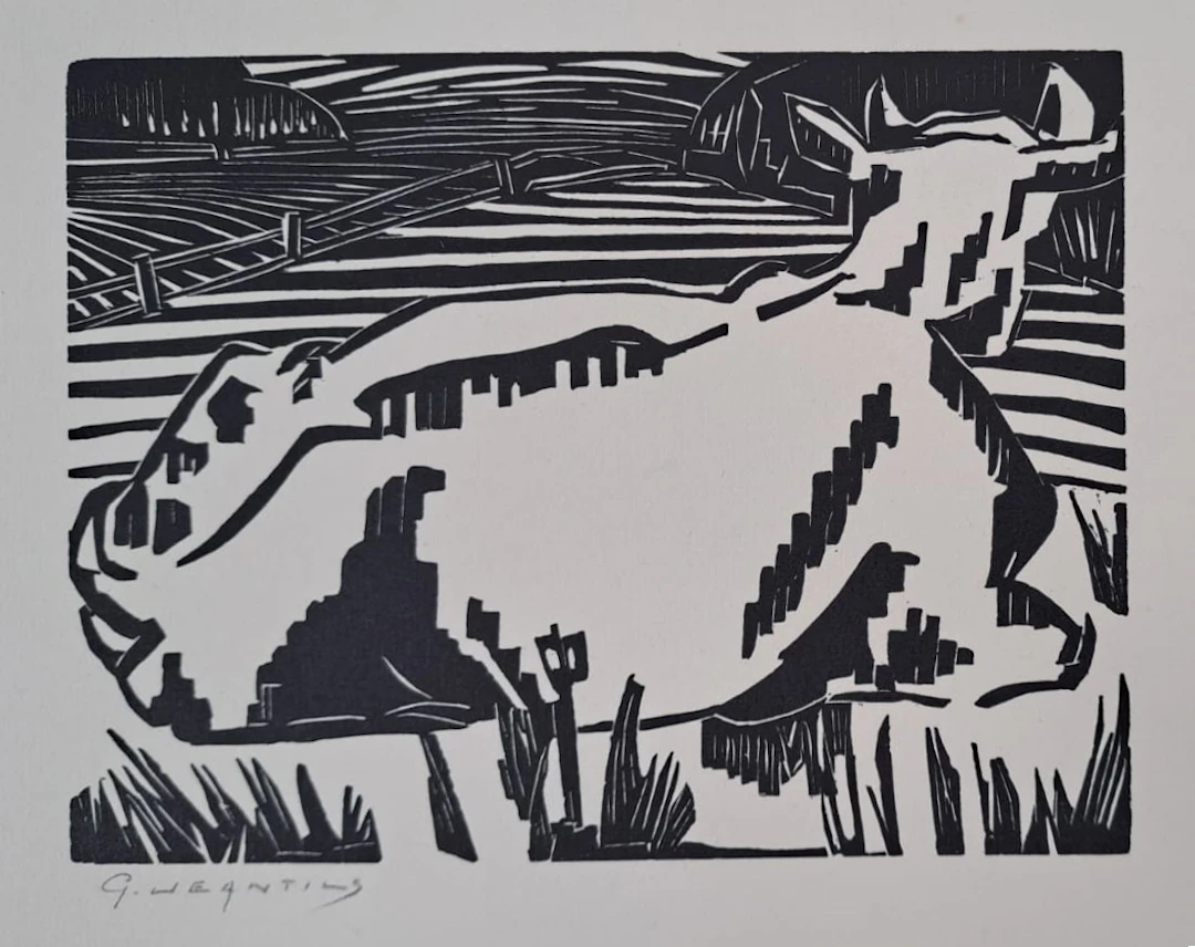 Georges Jeantils - La vache, 1951 - Bois gravé