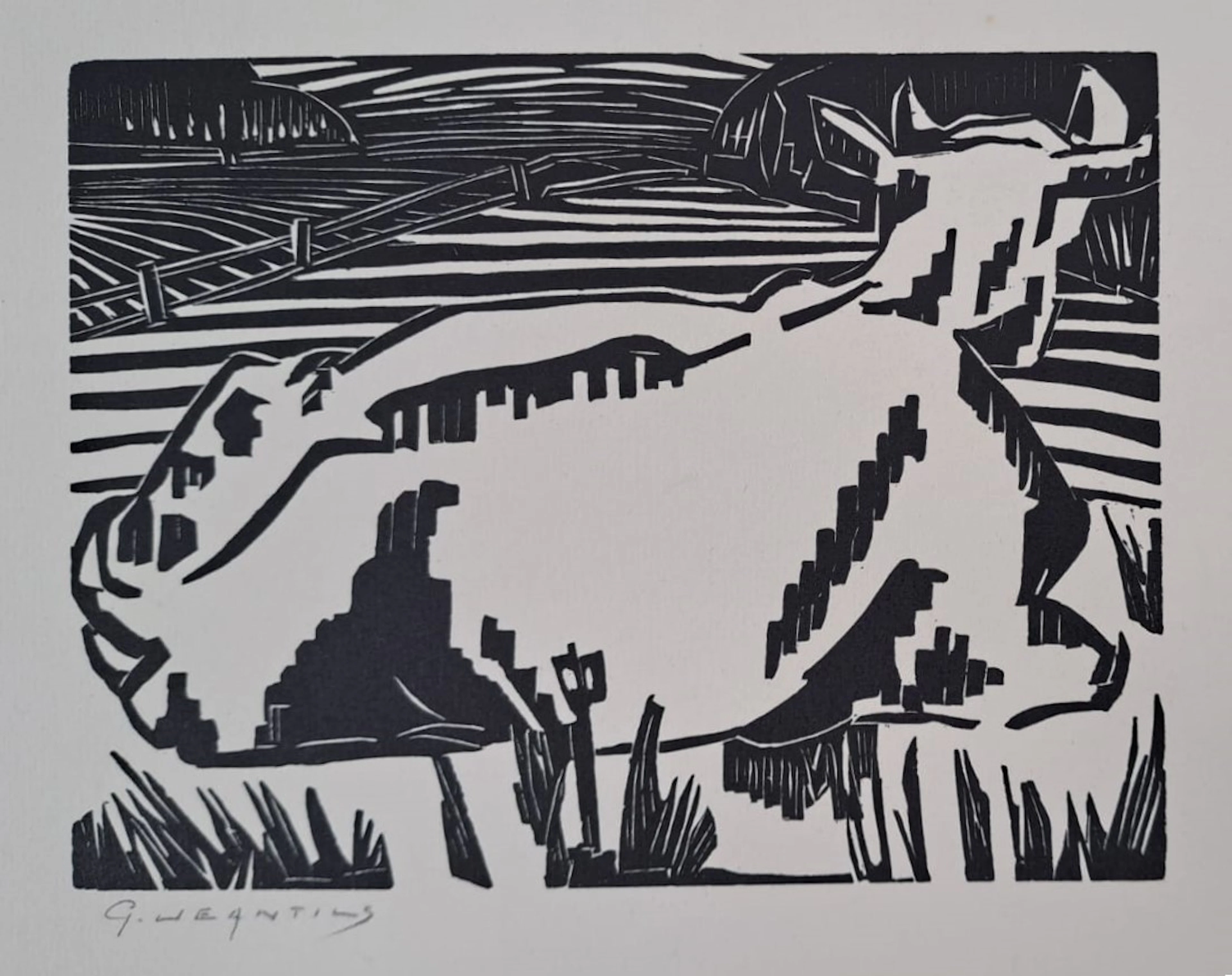Georges Jeantils - La vache, 1951 - Bois gravé