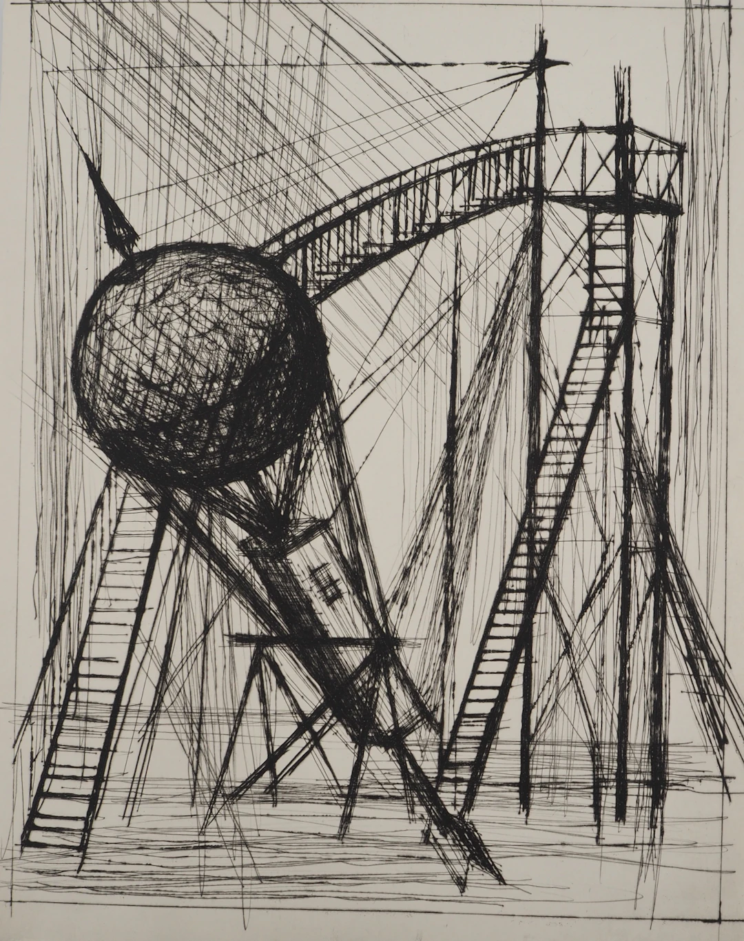 Bernard BUFFET : La machine pour aller sur la Lune, Gravure originale