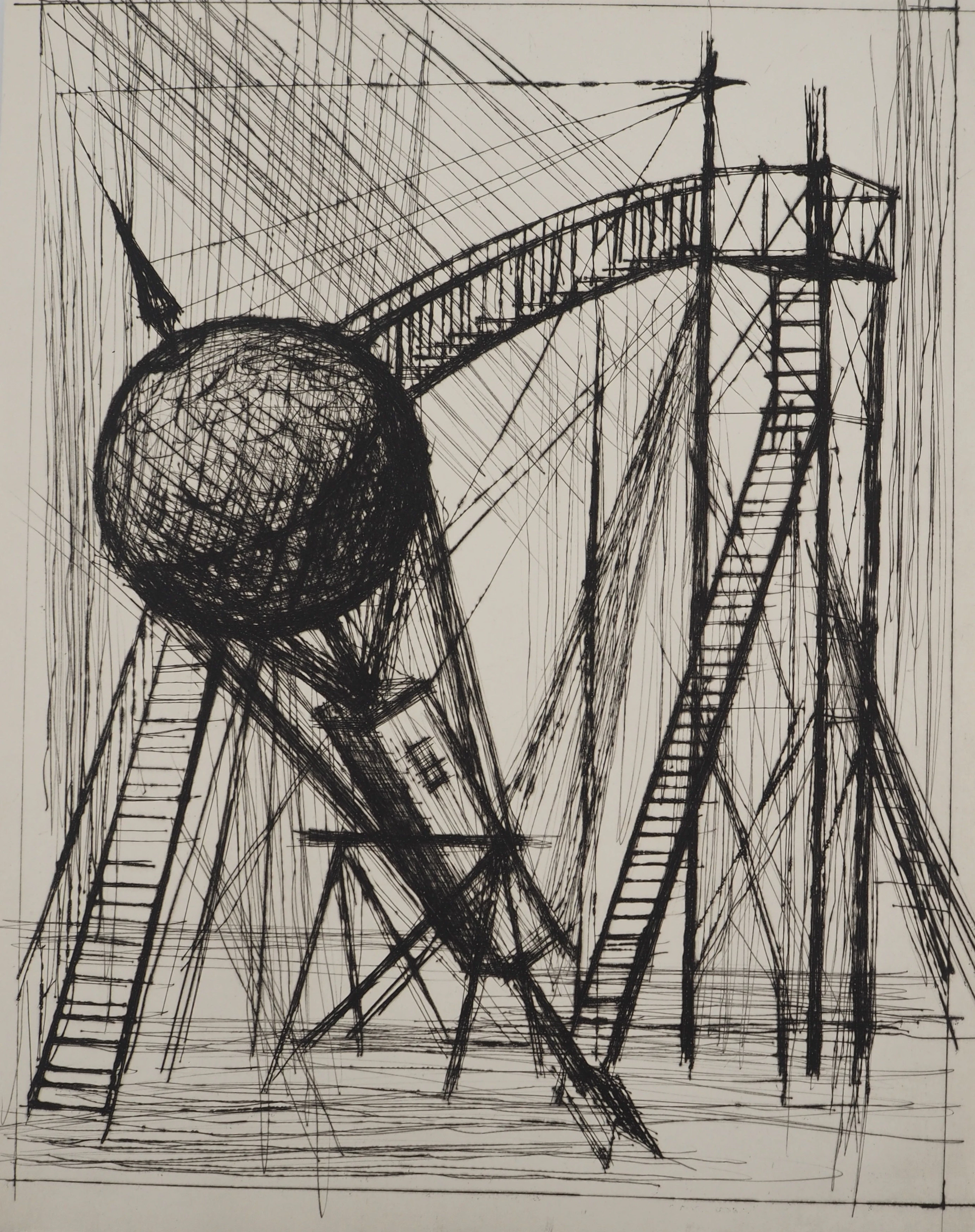 Bernard BUFFET : La machine pour aller sur la Lune, Gravure originale