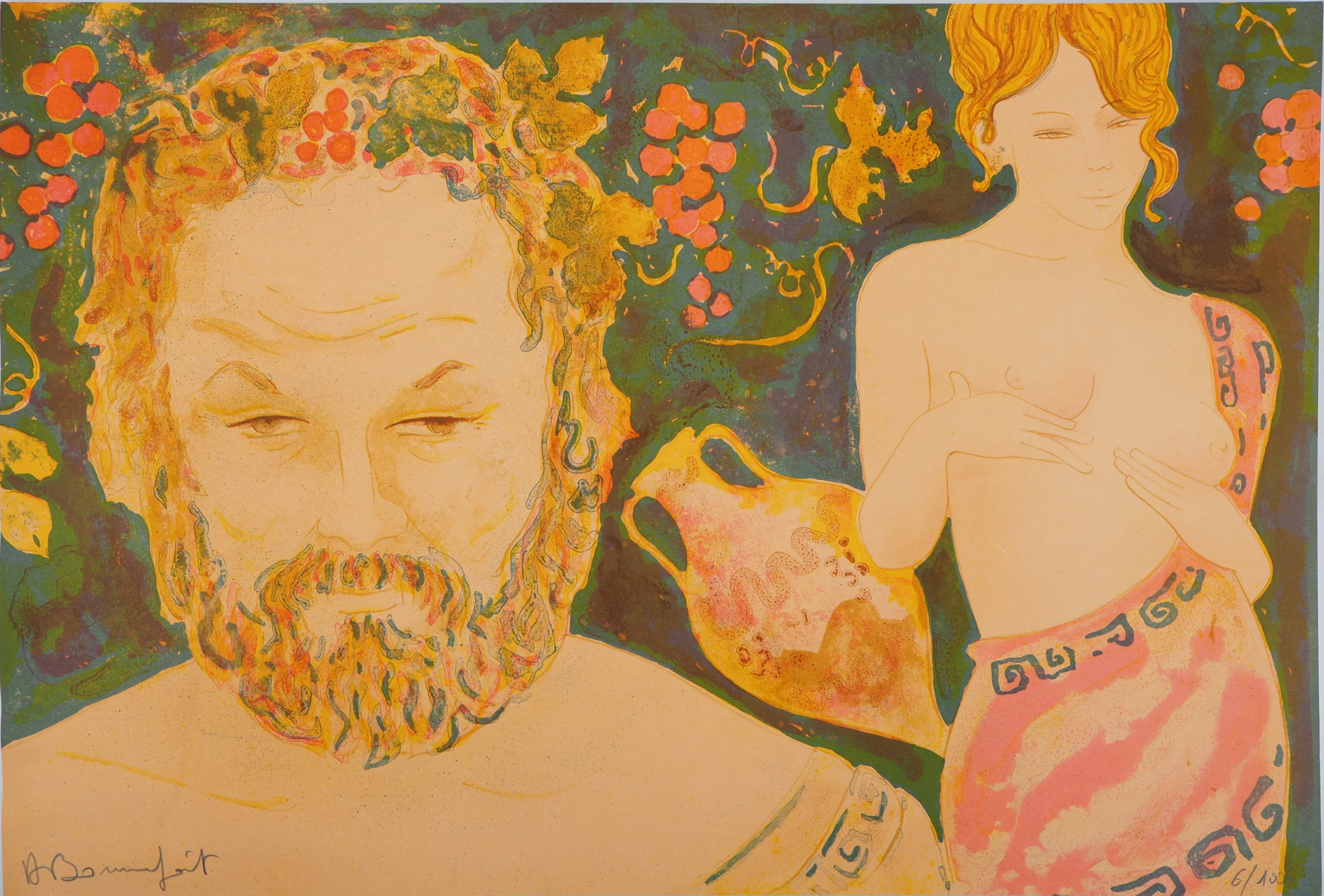 Alain BONNEFOIT : Vénus et Bacchus - Lithographie originale, signée au crayon