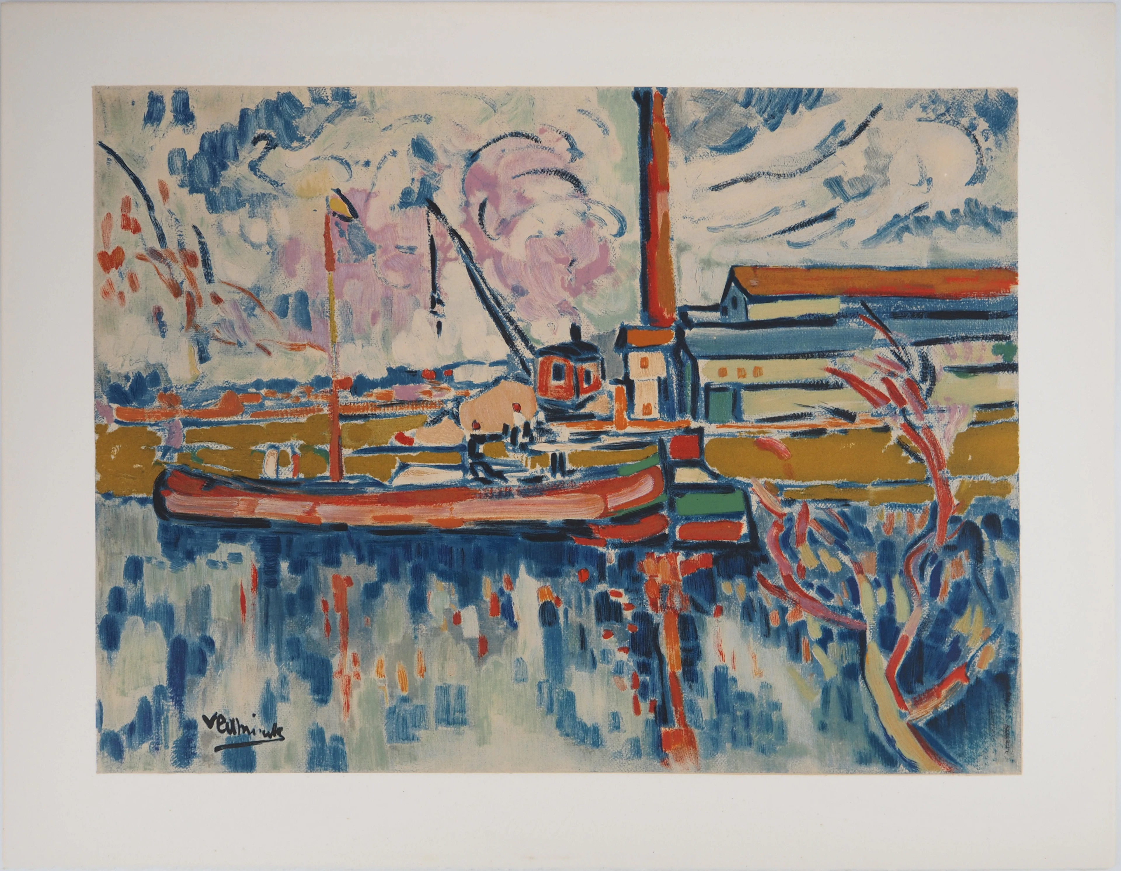 Maurice DE VLAMINCK : La Seine vers Chatou, Lithographie signée