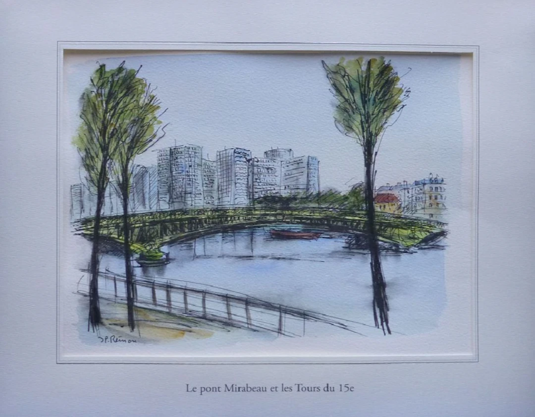 Jean Pierre REMON - Le pont Mirabeau, 2010 - Aquarelle signée