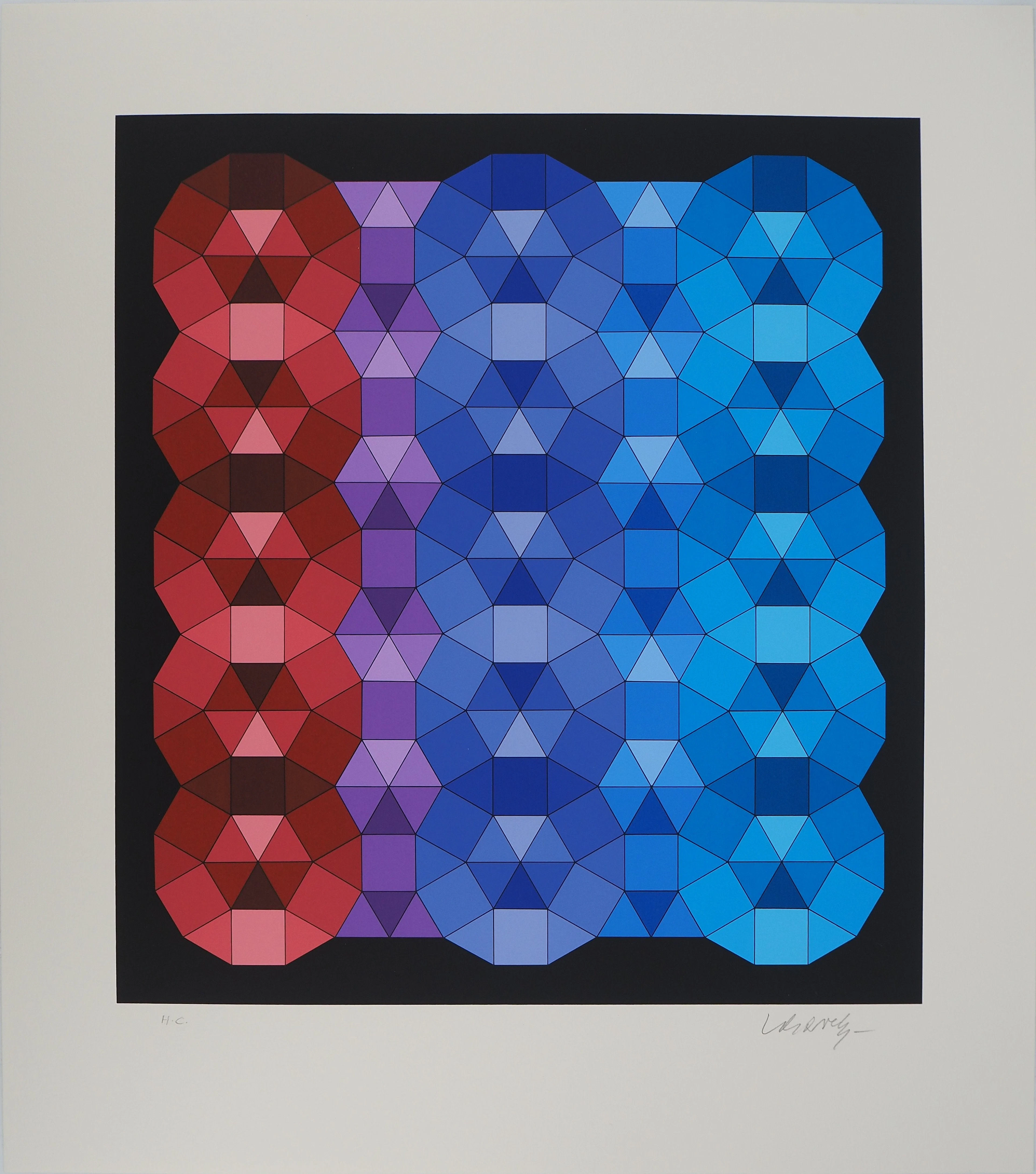 Victor VASARELY : Composition cinétique en rouge, noir et violet