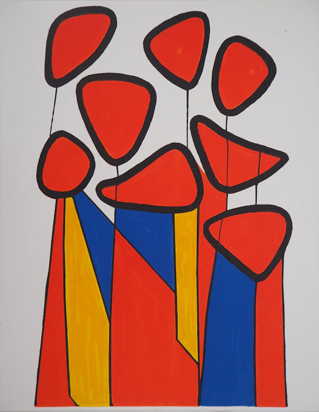 Alexander CALDER : Composition en bleu, rouge et jaune - Lithographie originale