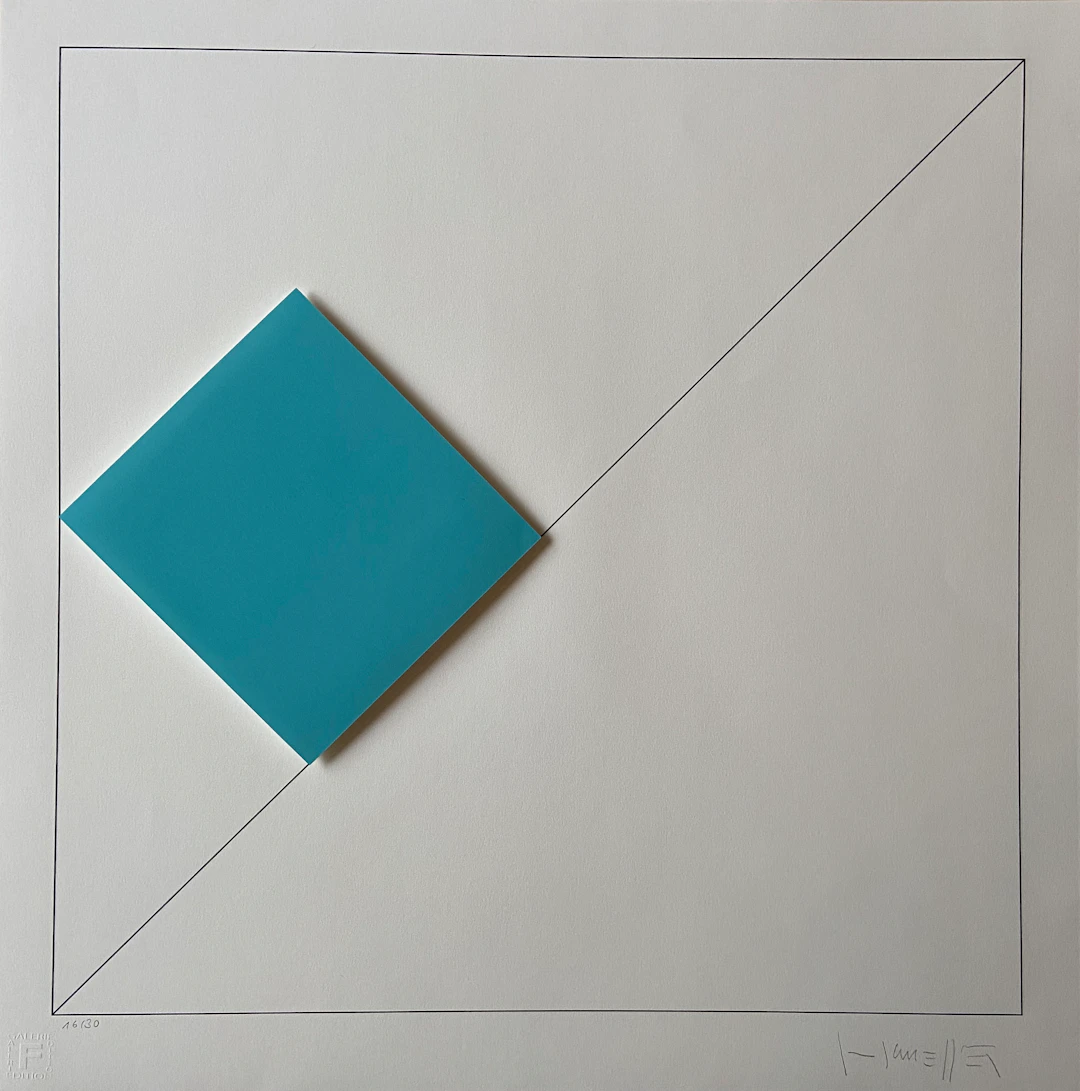 Gottfried HONEGGER - Composition 1 carré 3D bleu clair, 2015 - Sérigraphie