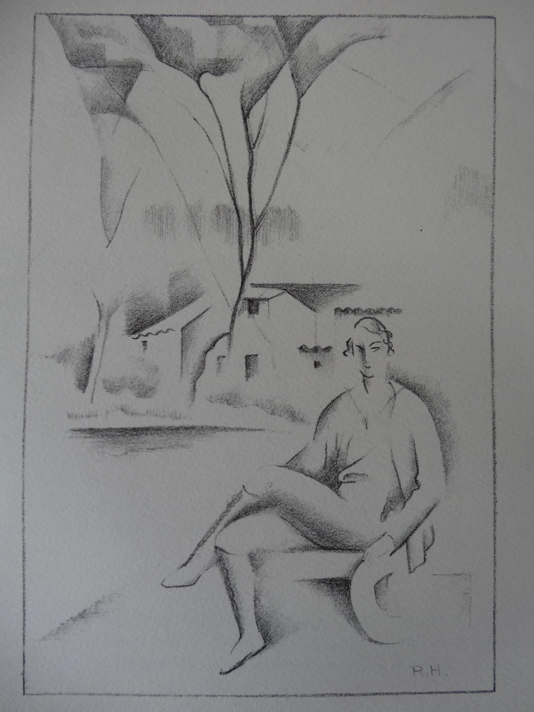Raymonde HEUDEBERT : Hippolyte au jardin cubiste - Lithographie originale