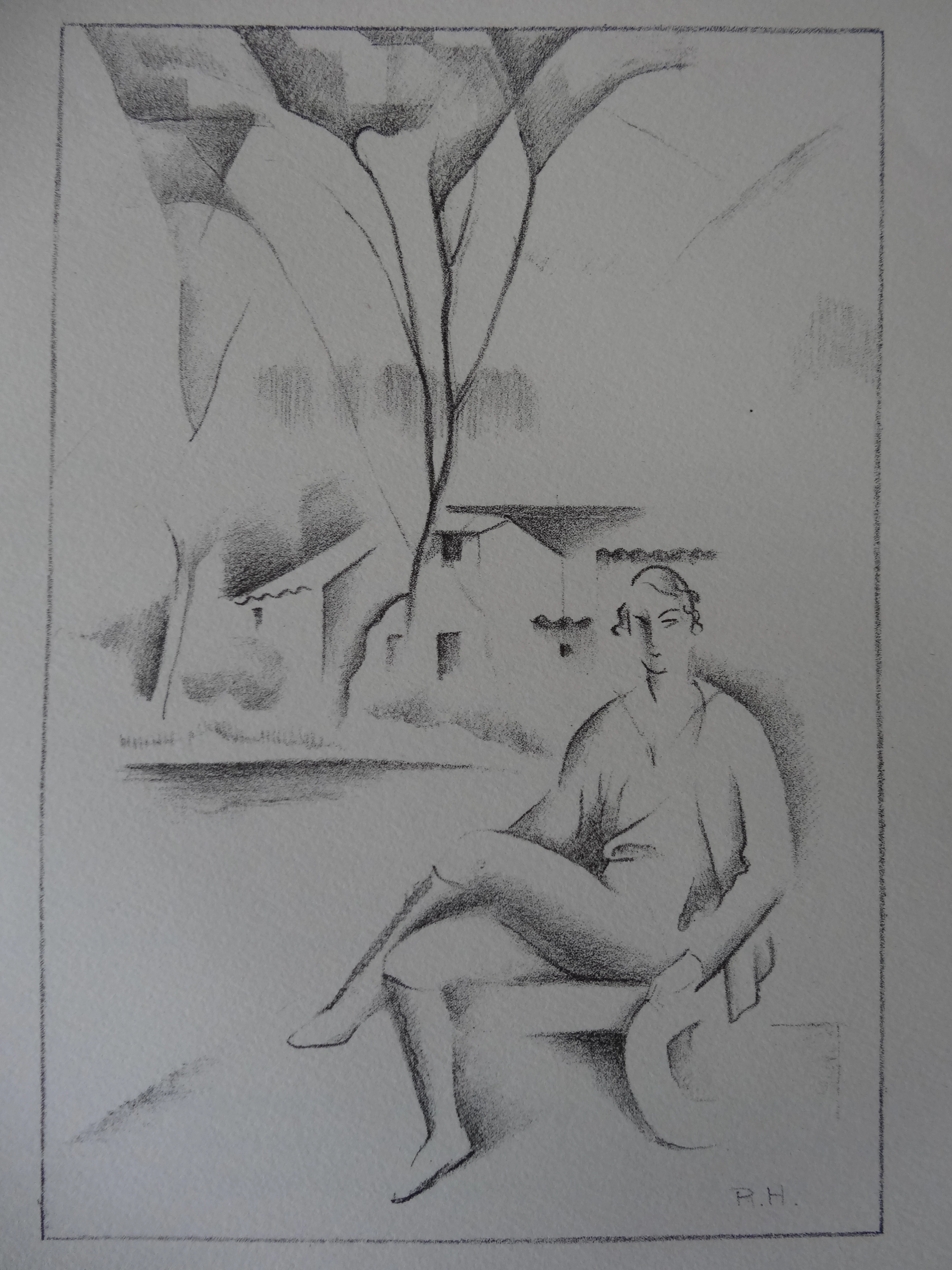 Raymonde HEUDEBERT : Hippolyte au jardin cubiste - Lithographie originale