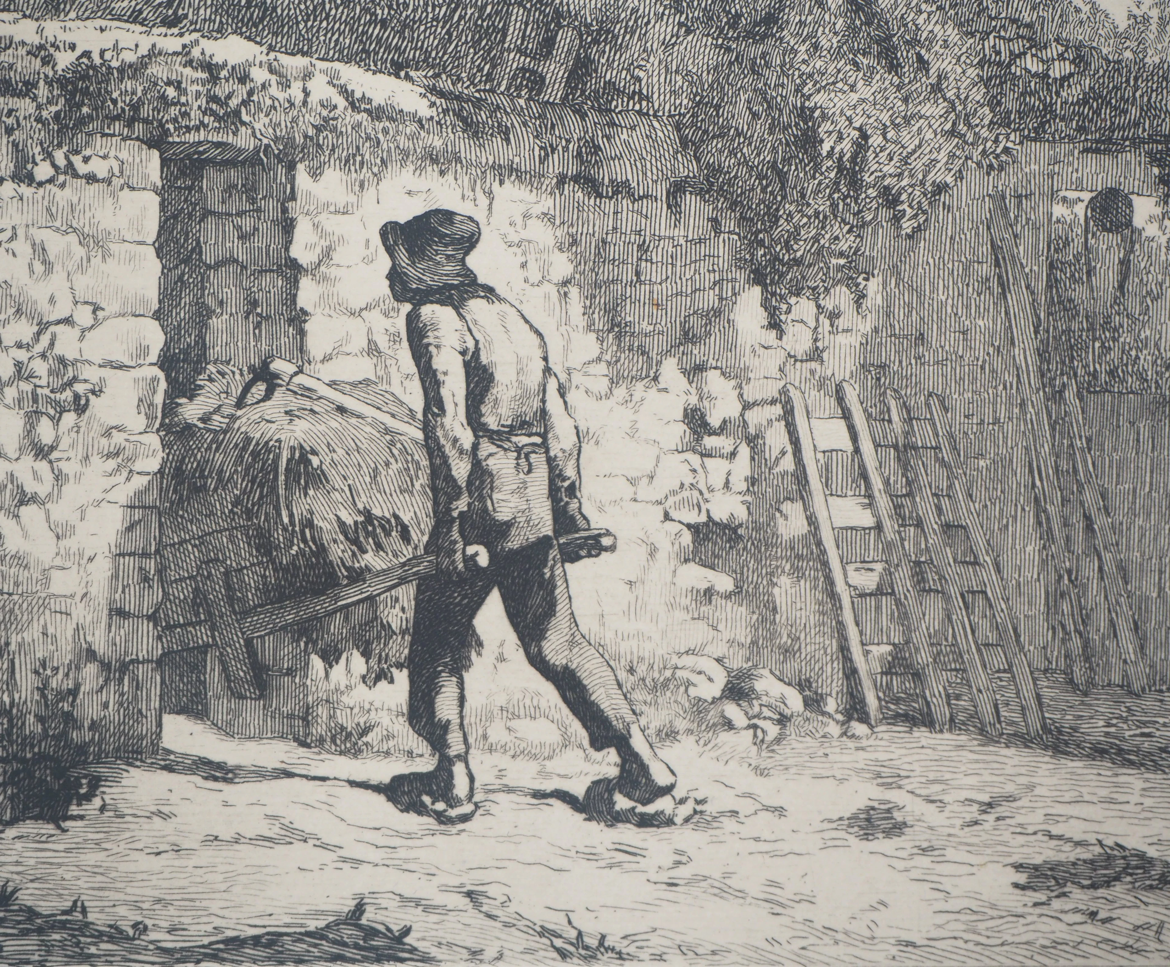 Jean François MILLET (d’après) - Homme à la brouette, 1873 - Gravure, signée