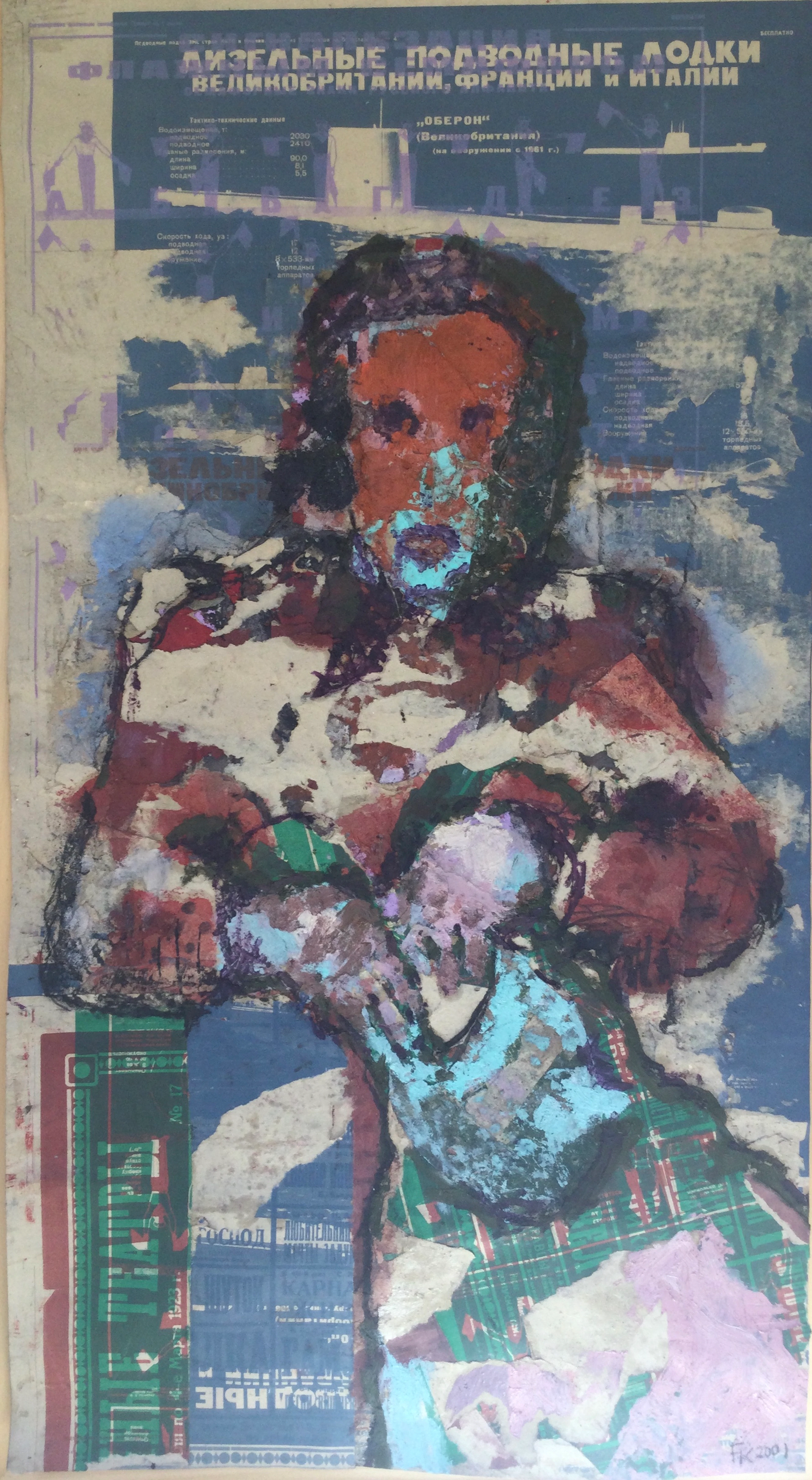 Fred KLEINBERG - Personnage assis, 2001 - Technique mixte signée