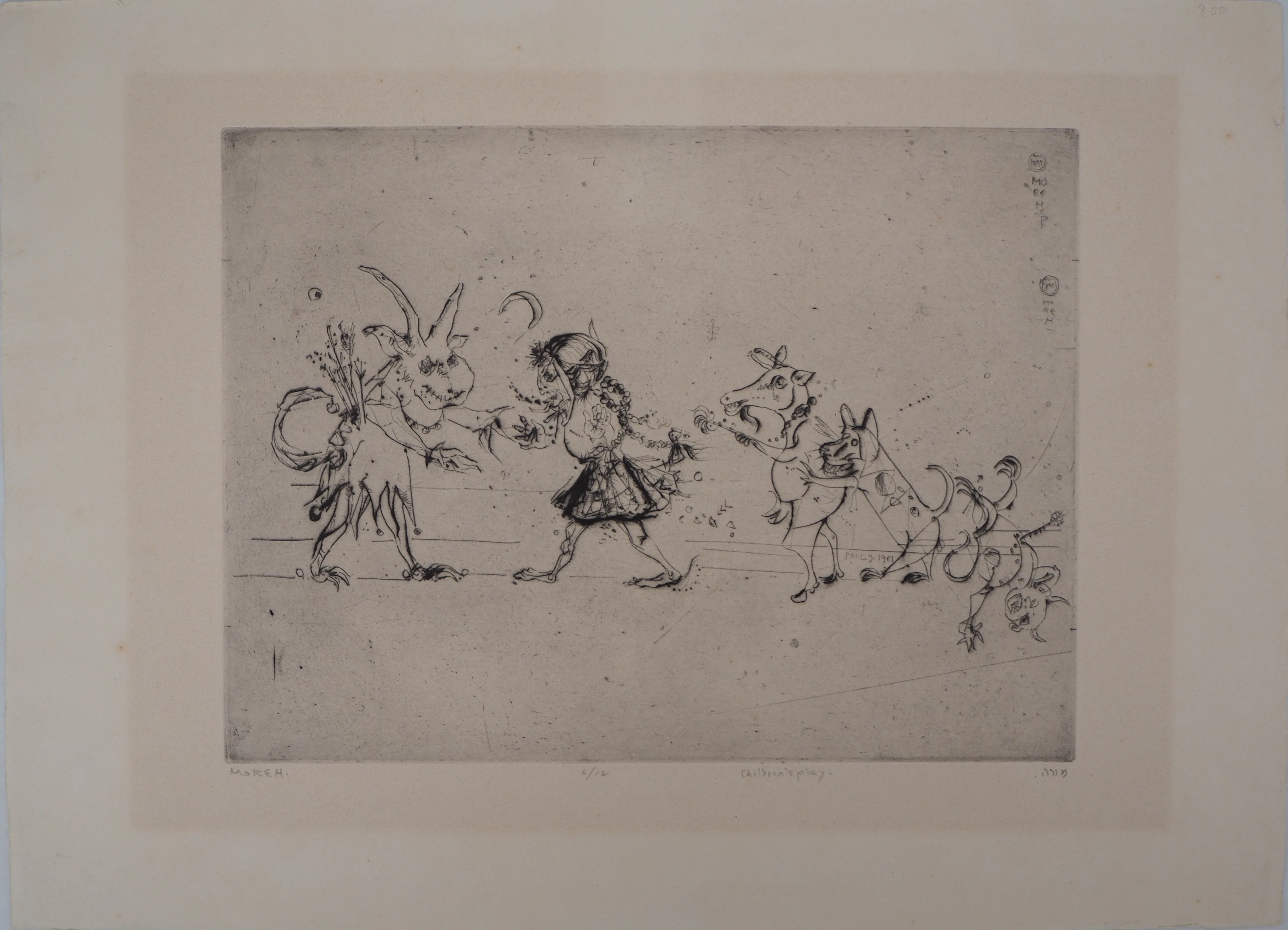 Mordecaï MOREH : Jeux d’enfants - Gravure originale signée
