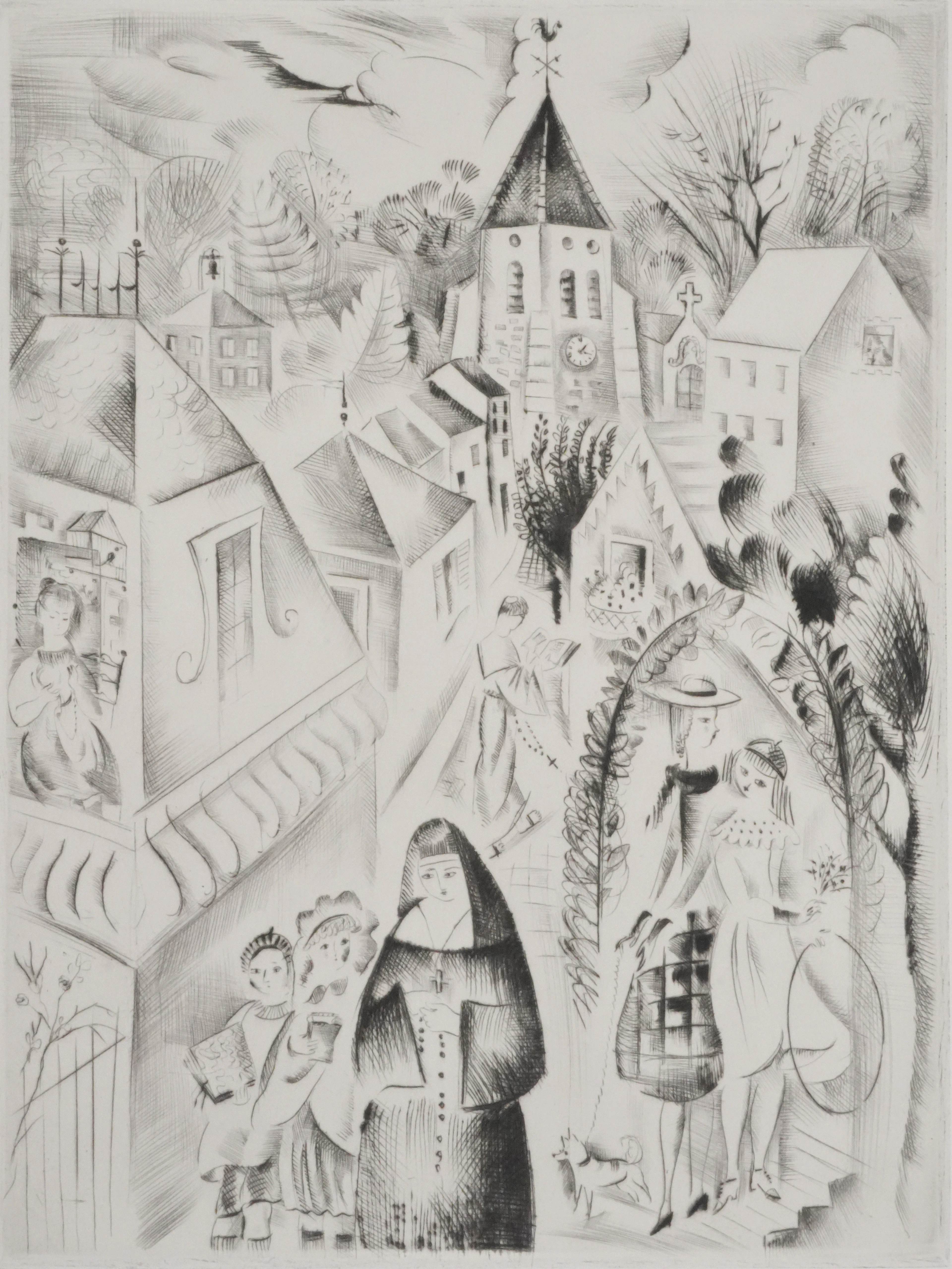 Mily POSSOZ : L'Eglise de Fontenay - Gravure originale signée