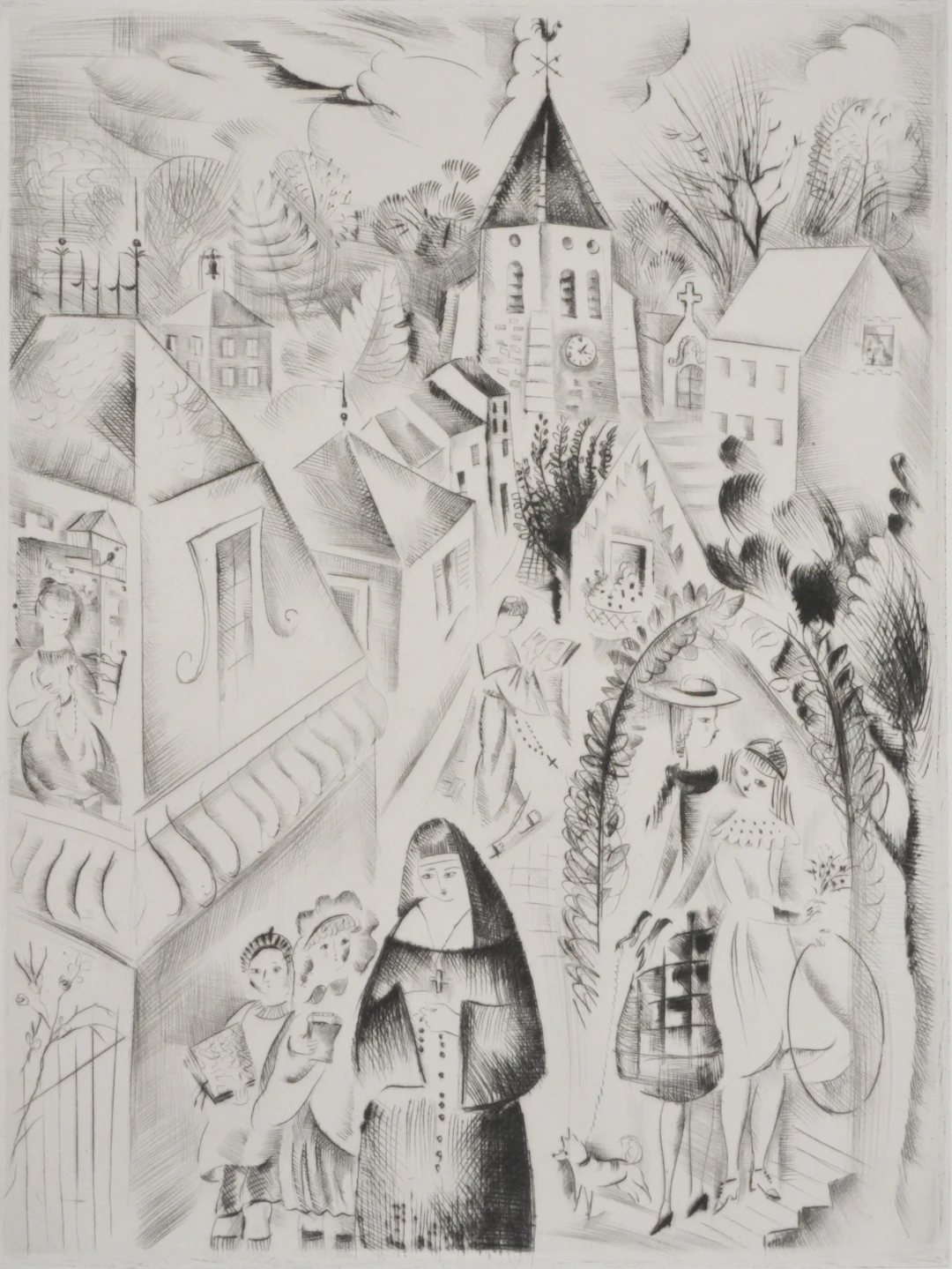 Mily POSSOZ : L'Eglise de Fontenay - Gravure originale signée