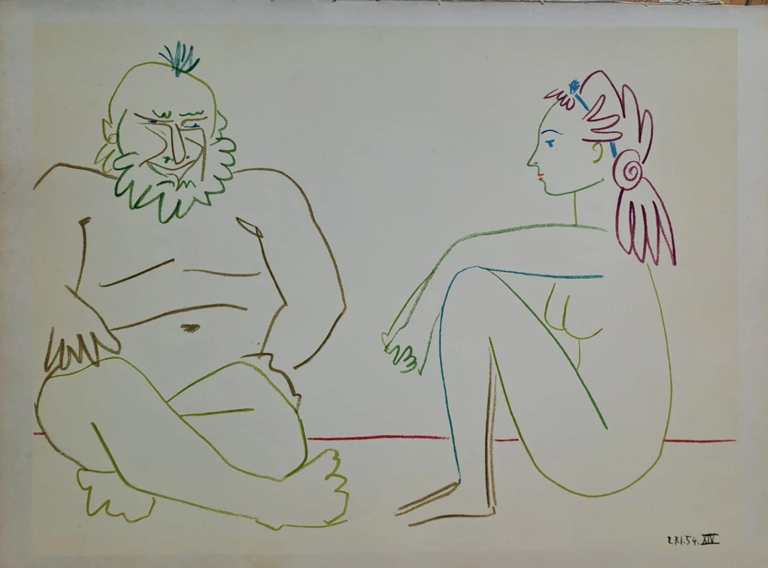Pablo Picasso - La fille nue et le sage, 1954 - Lithographie