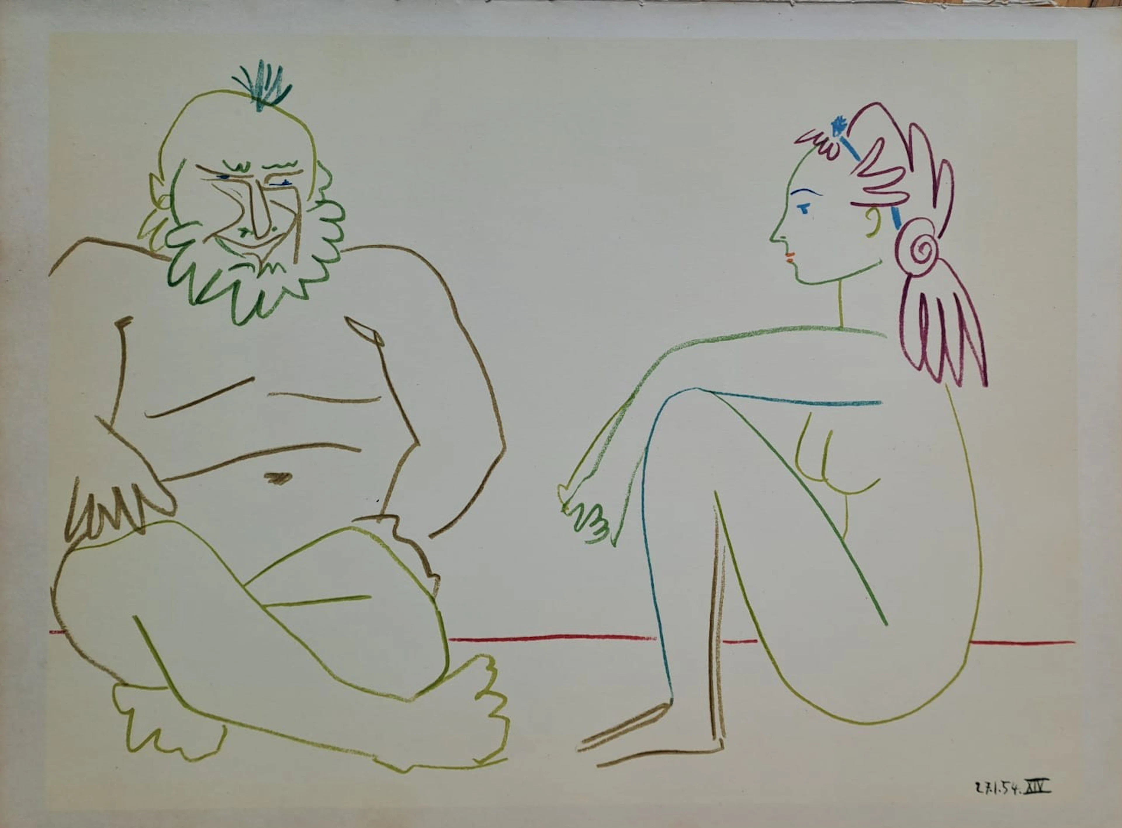 Pablo Picasso - La fille nue et le sage, 1954 - Lithographie