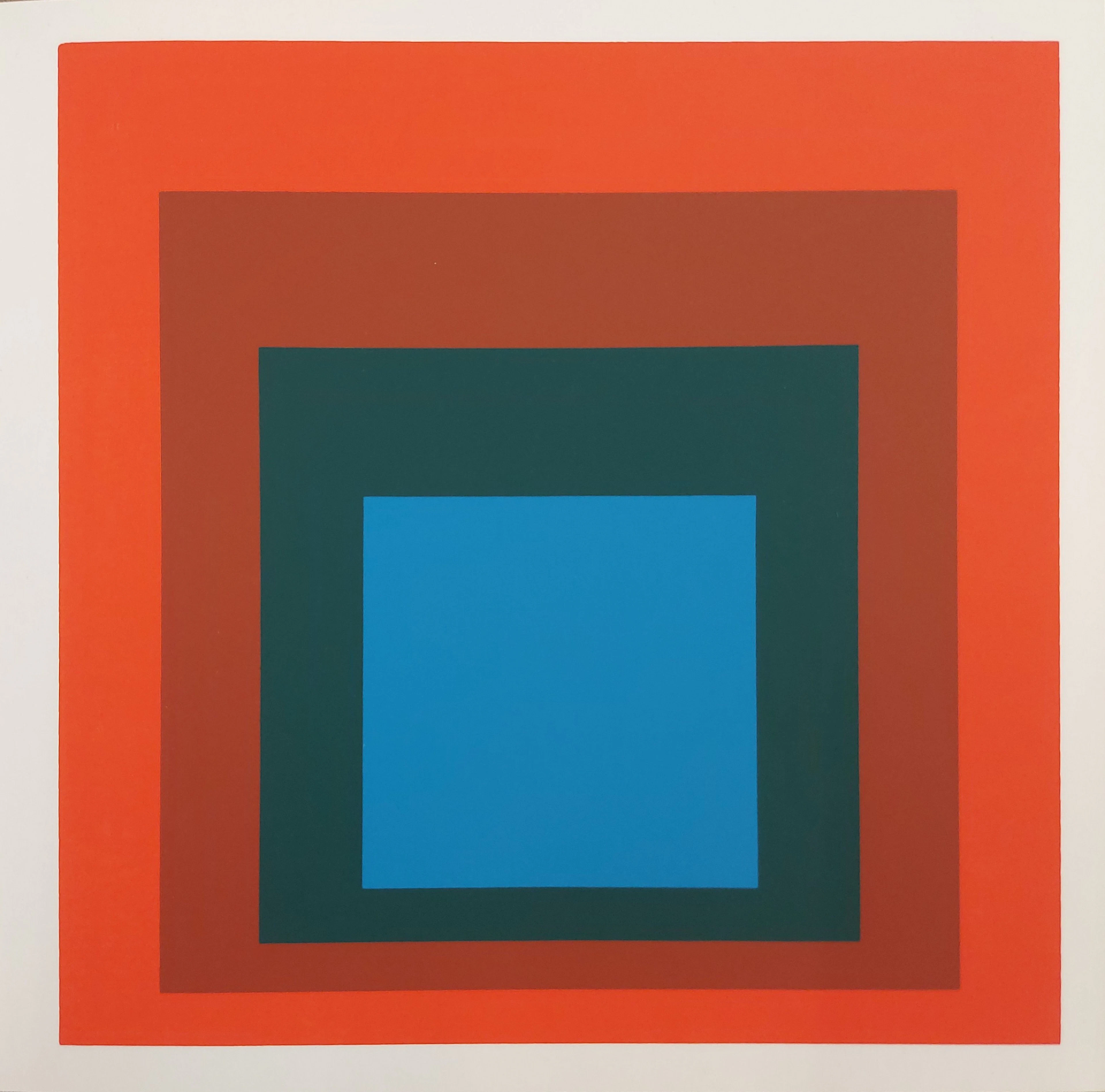 Josef ALBERS : Homage to the square blue + darkgreen with 2 reds -