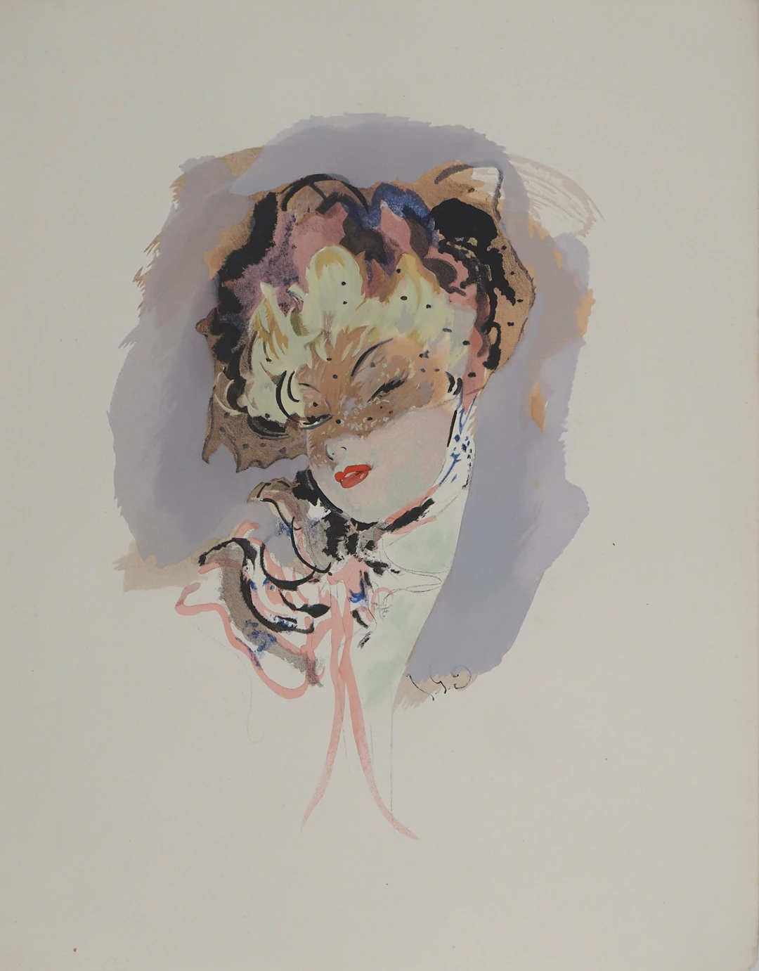 Jean-Gabriel DOMERGUE : La pin-up, Lithographie et pochoir signée