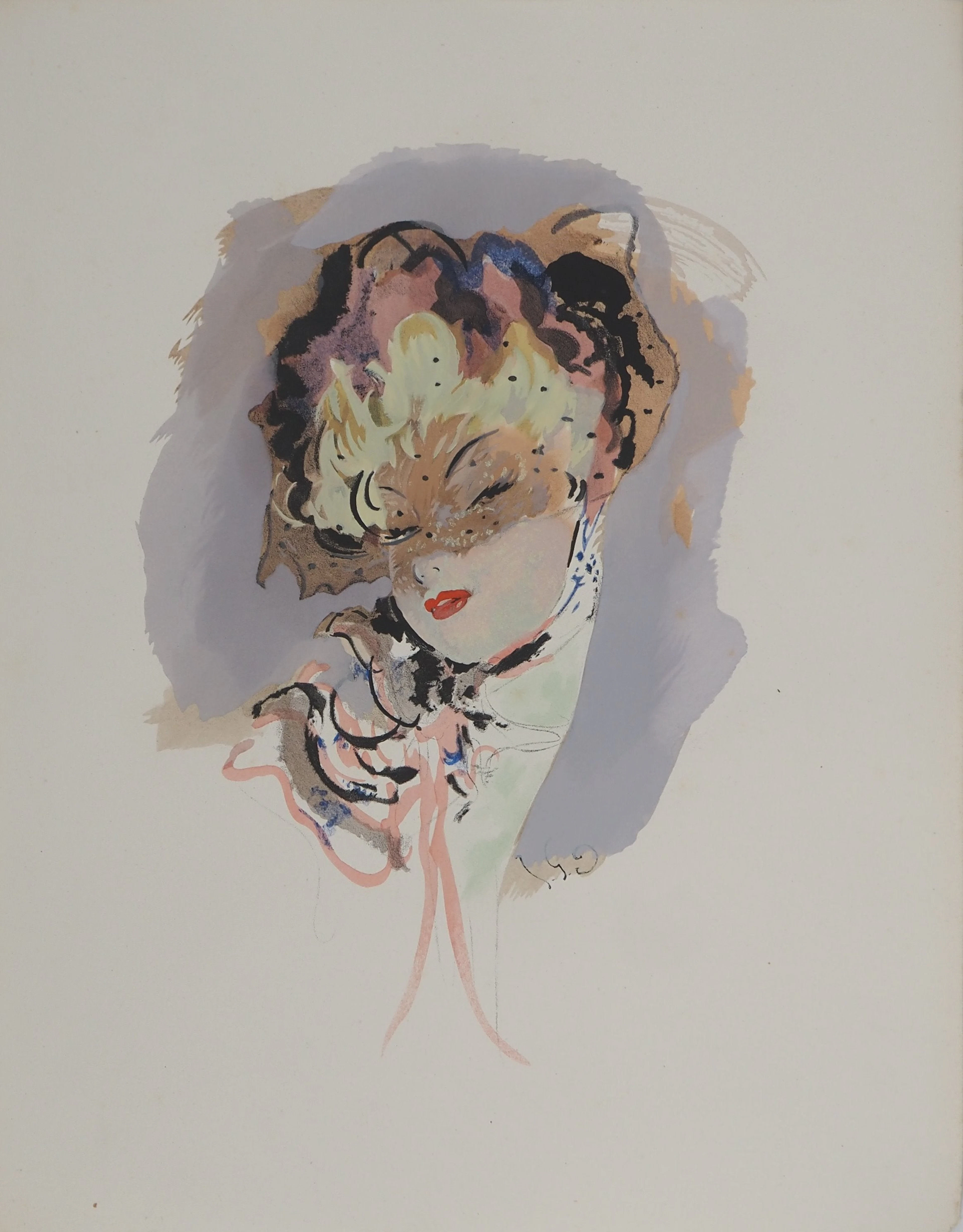 Jean-Gabriel DOMERGUE : La pin-up, Lithographie et pochoir signée