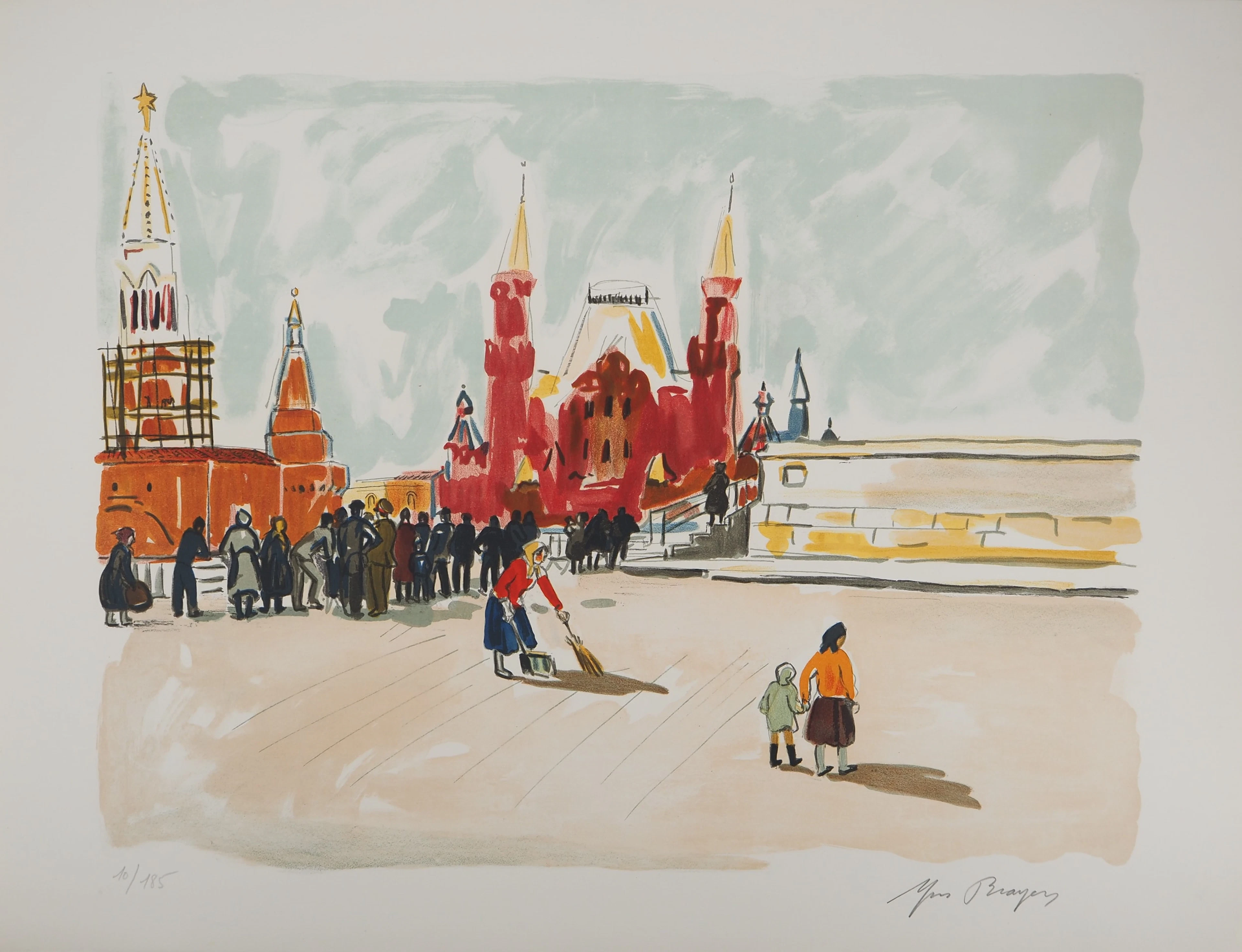 Yves BRAYER : La Place Rouge à Moscou, Lithographie originale signée