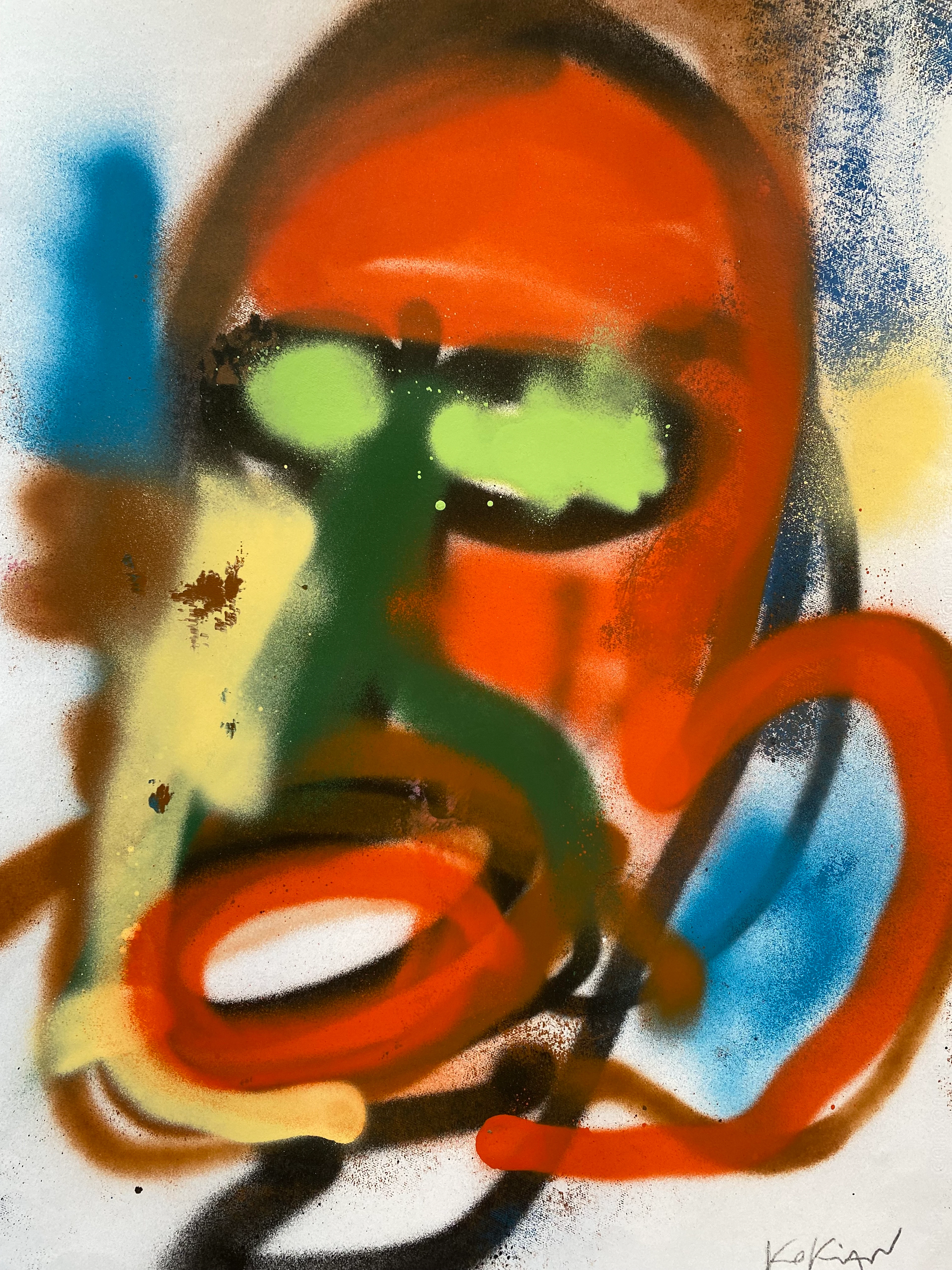 KOKIAN - Visage masque - Technique mixte sur papier Canson