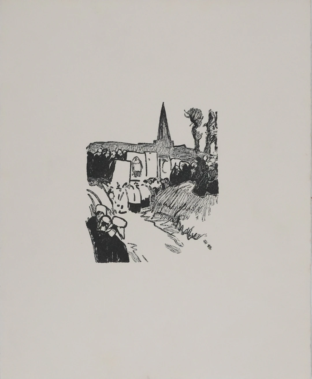 Mathurin MEHEUT : Bretagne, La procession (Noir), Gravure originale signée