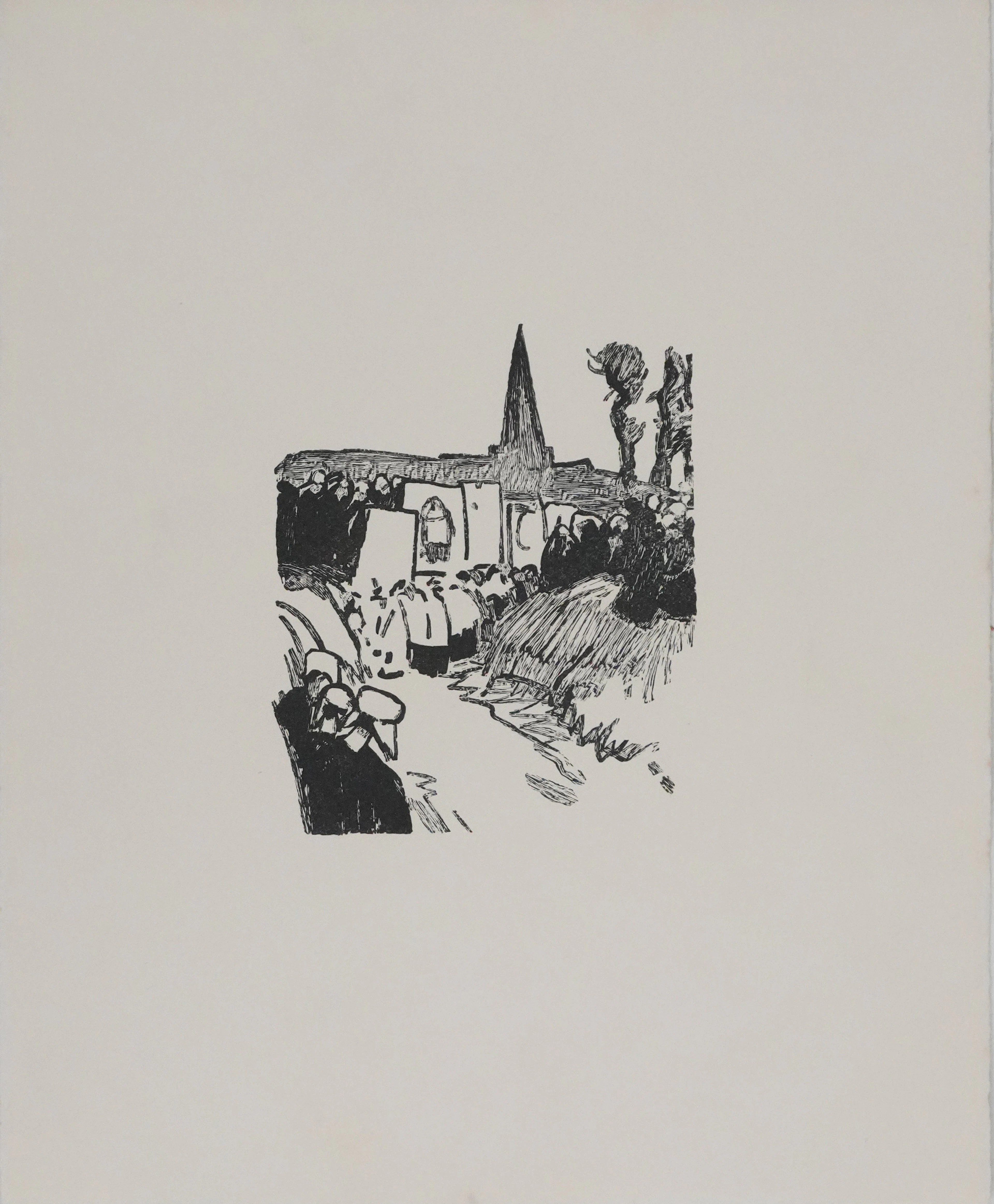 Mathurin MEHEUT : Bretagne, La procession (Noir), Gravure originale signée