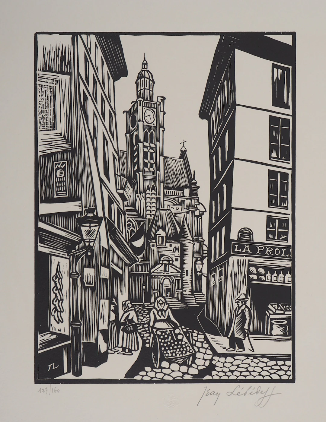 Jean LEBEDEFF : Vieux Paris. Rue de la Montagne-Sainte-Geneviève