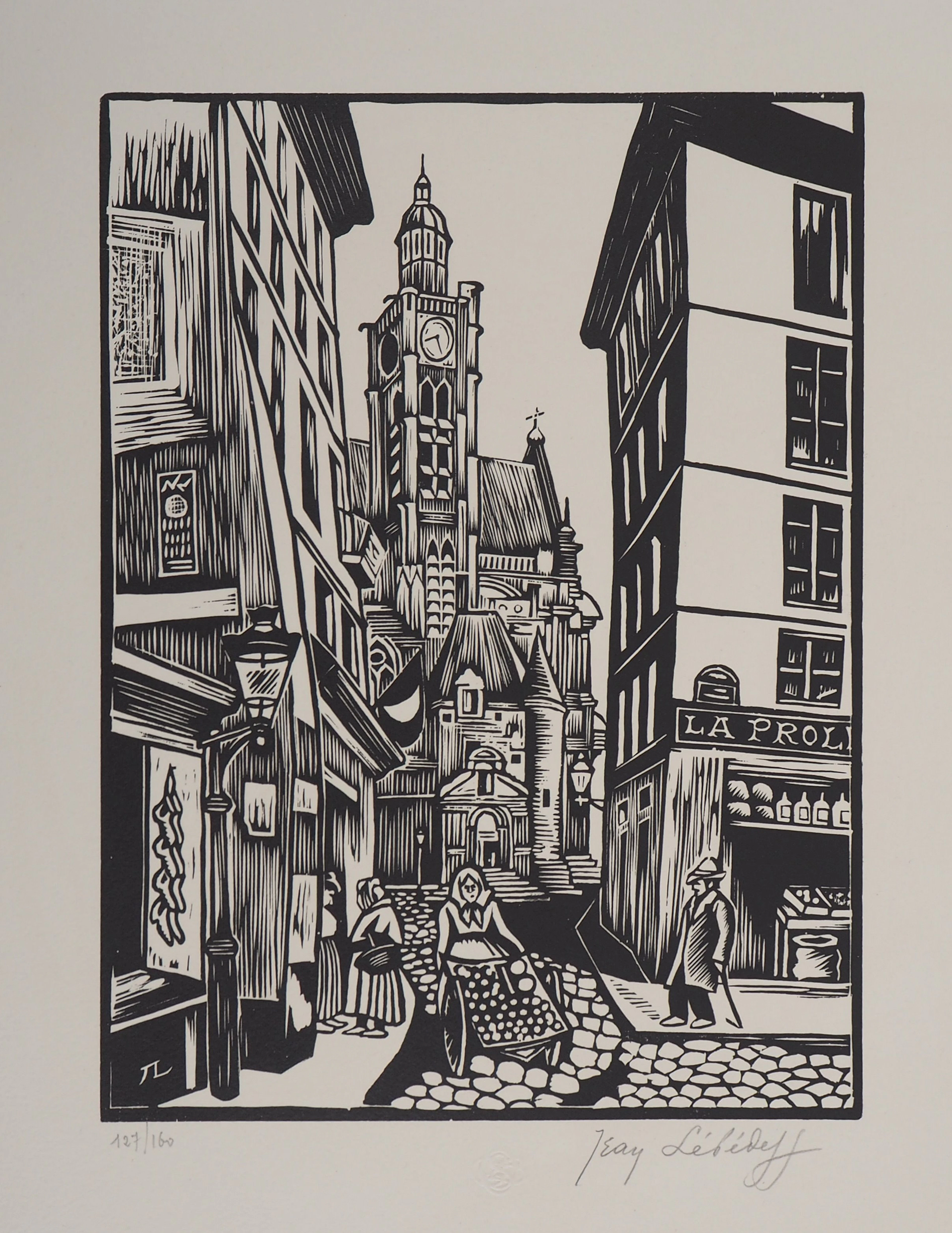 Jean LEBEDEFF : Vieux Paris. Rue de la Montagne-Sainte-Geneviève