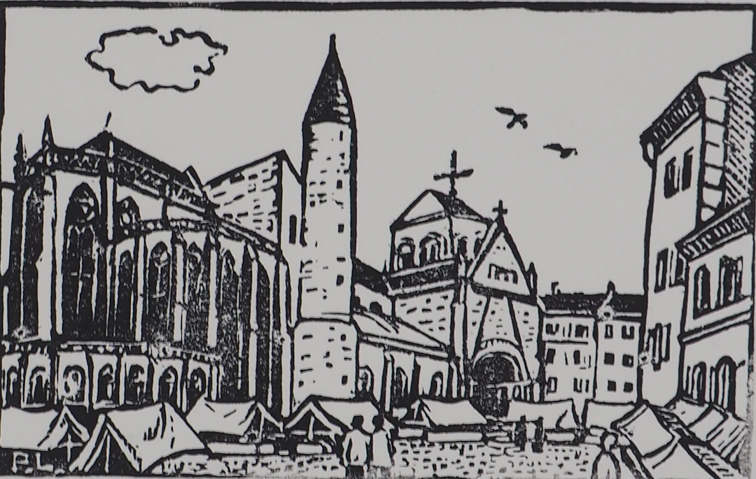 Pierre LEPAGE - Bretagne : L’Eglise de Concarneau - Gravure sur bois