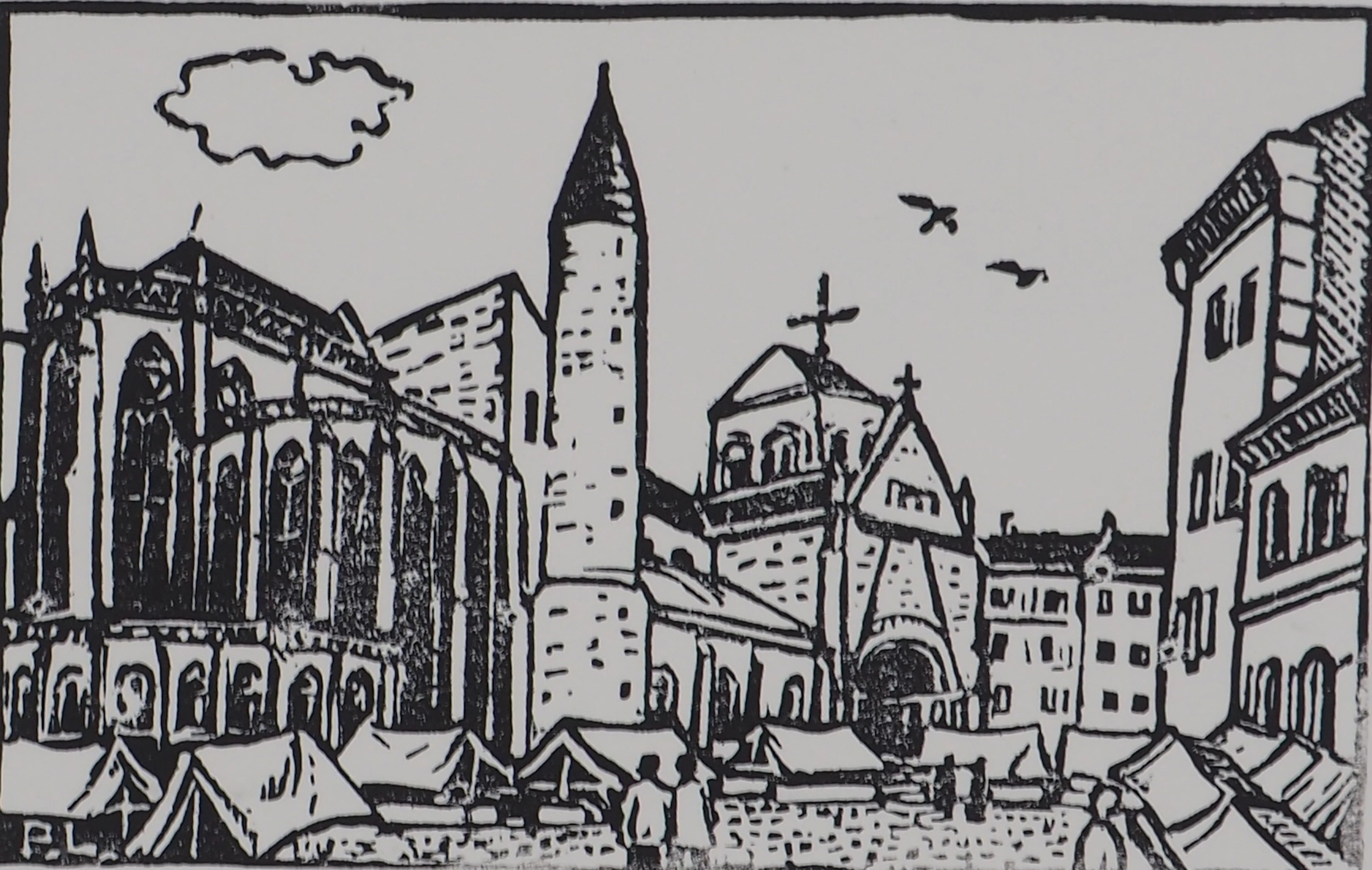 Pierre LEPAGE - Bretagne : L’Eglise de Concarneau - Gravure sur bois