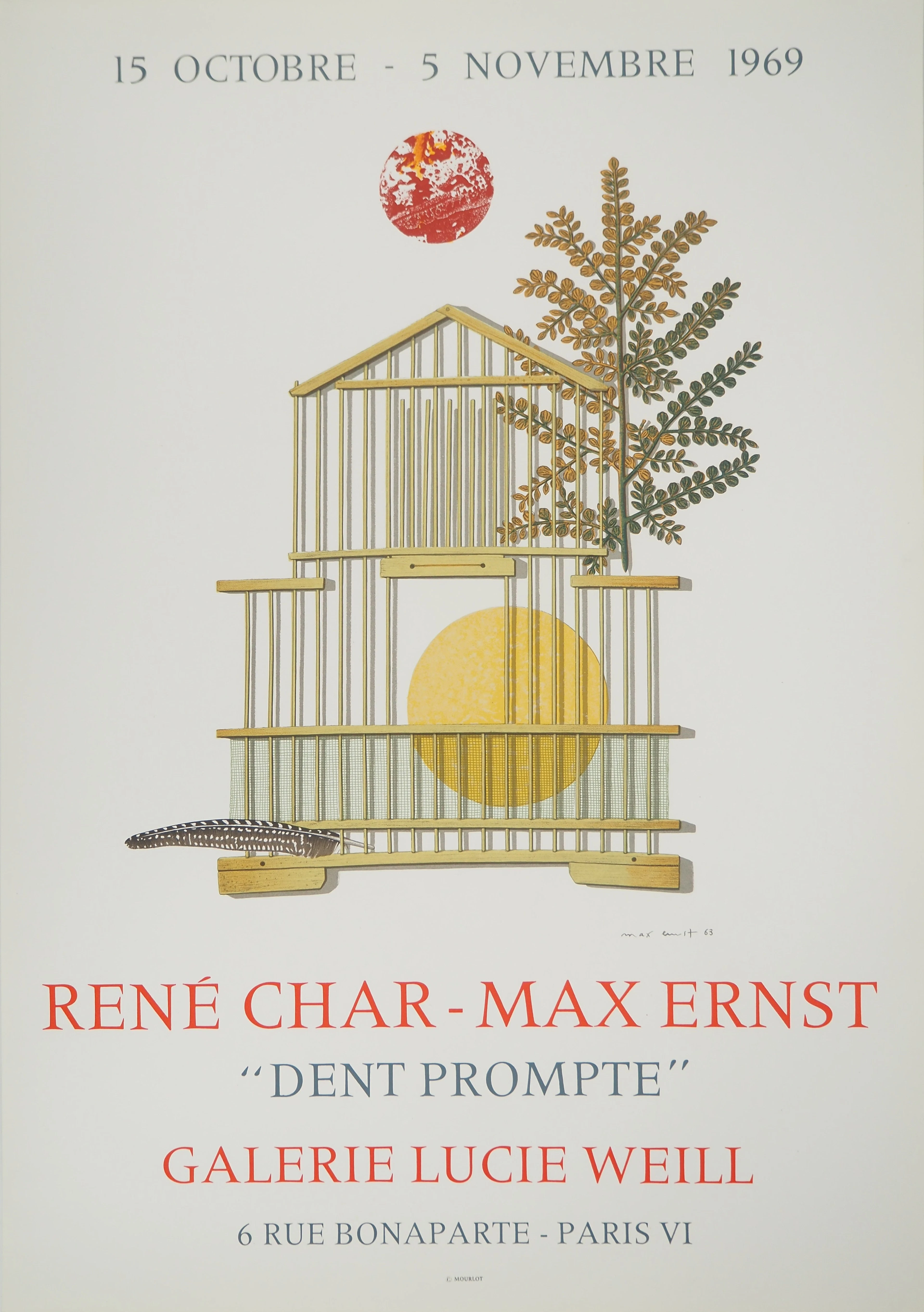 Max ERNST : La cage dorée, Affiche en lithographie originale signée