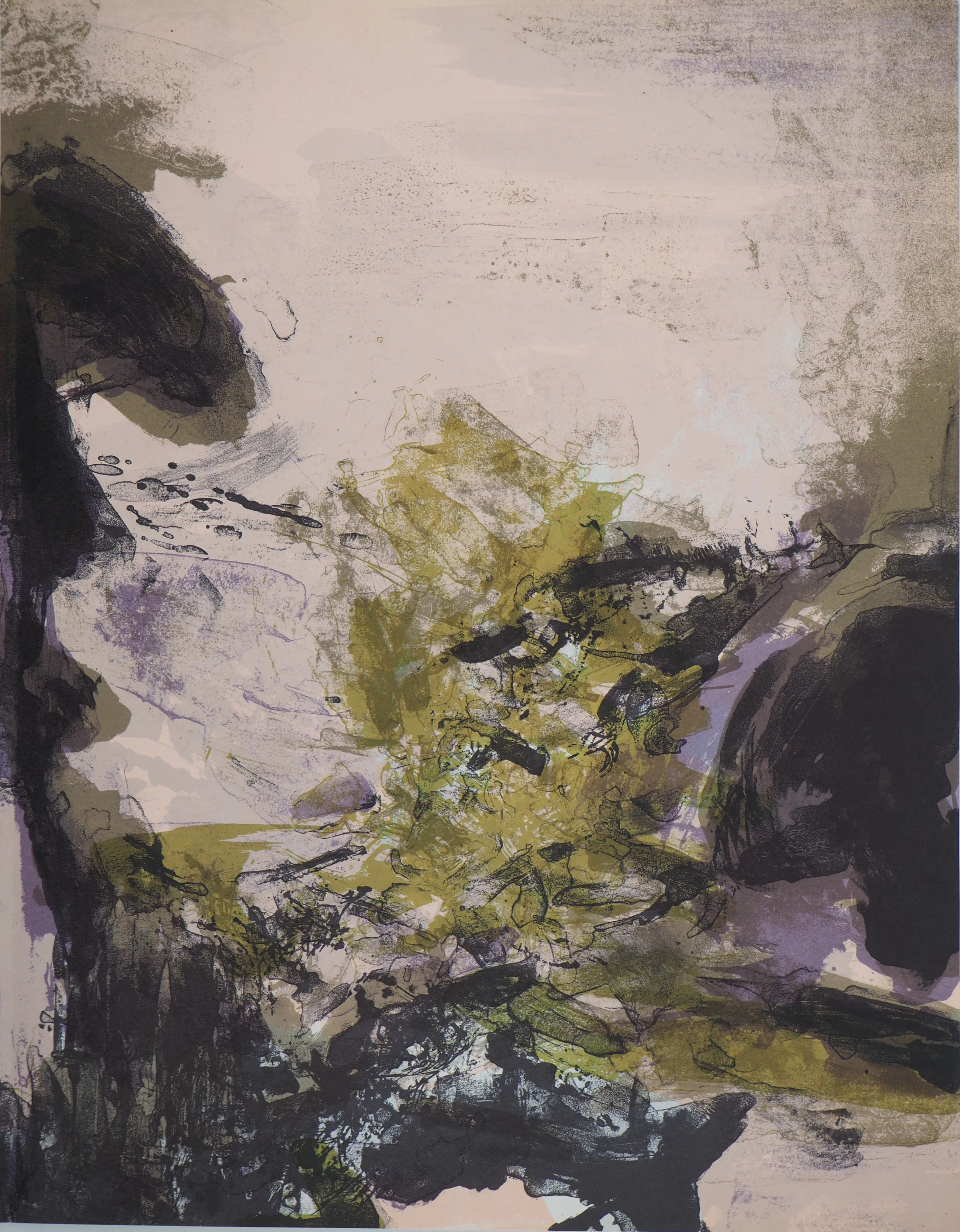 Zao WOU-KI : Paysage de montagne abstrait - Lithographie originale