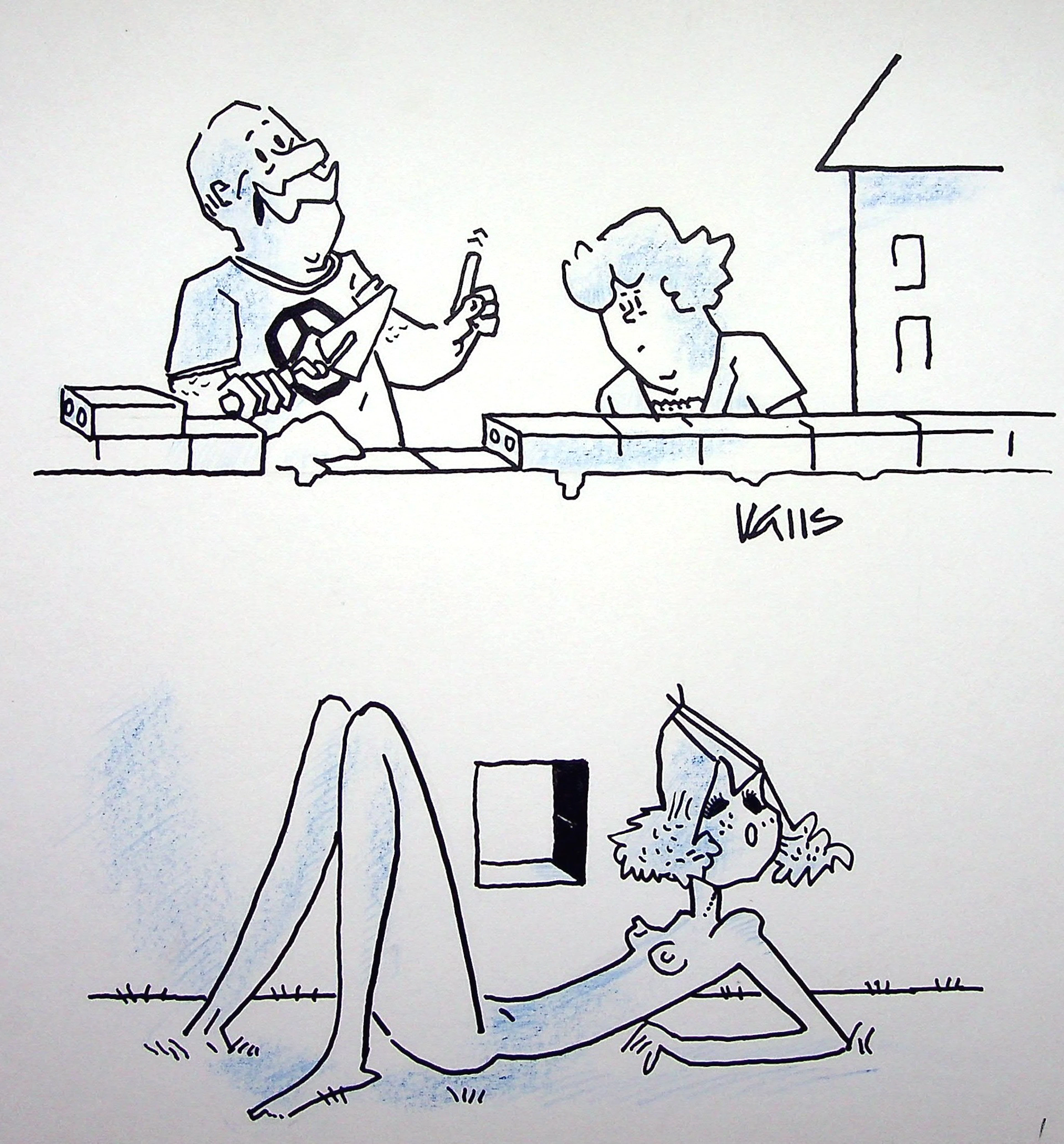 Guy VALLS : Chatière charmante - Dessin original signé